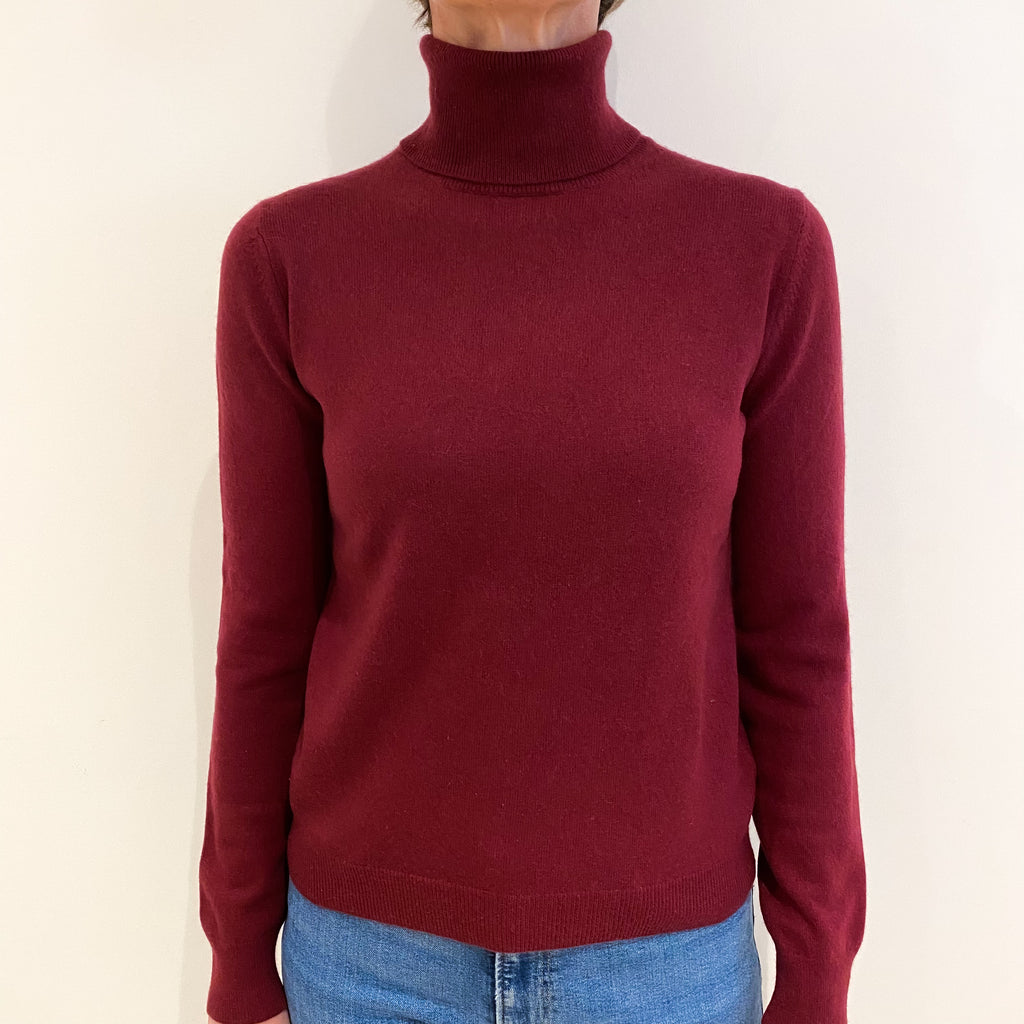 Maroon Red Cashmere Polo Neck Jumper Small
