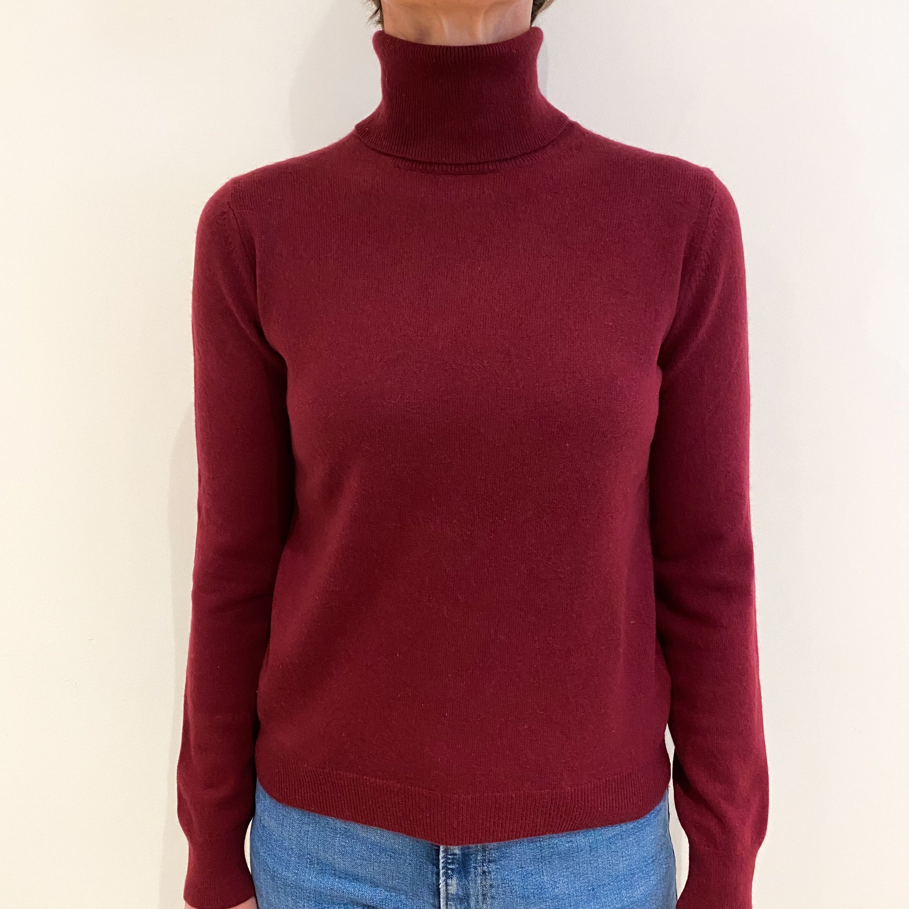 Maroon Red Cashmere Polo Neck Jumper Small