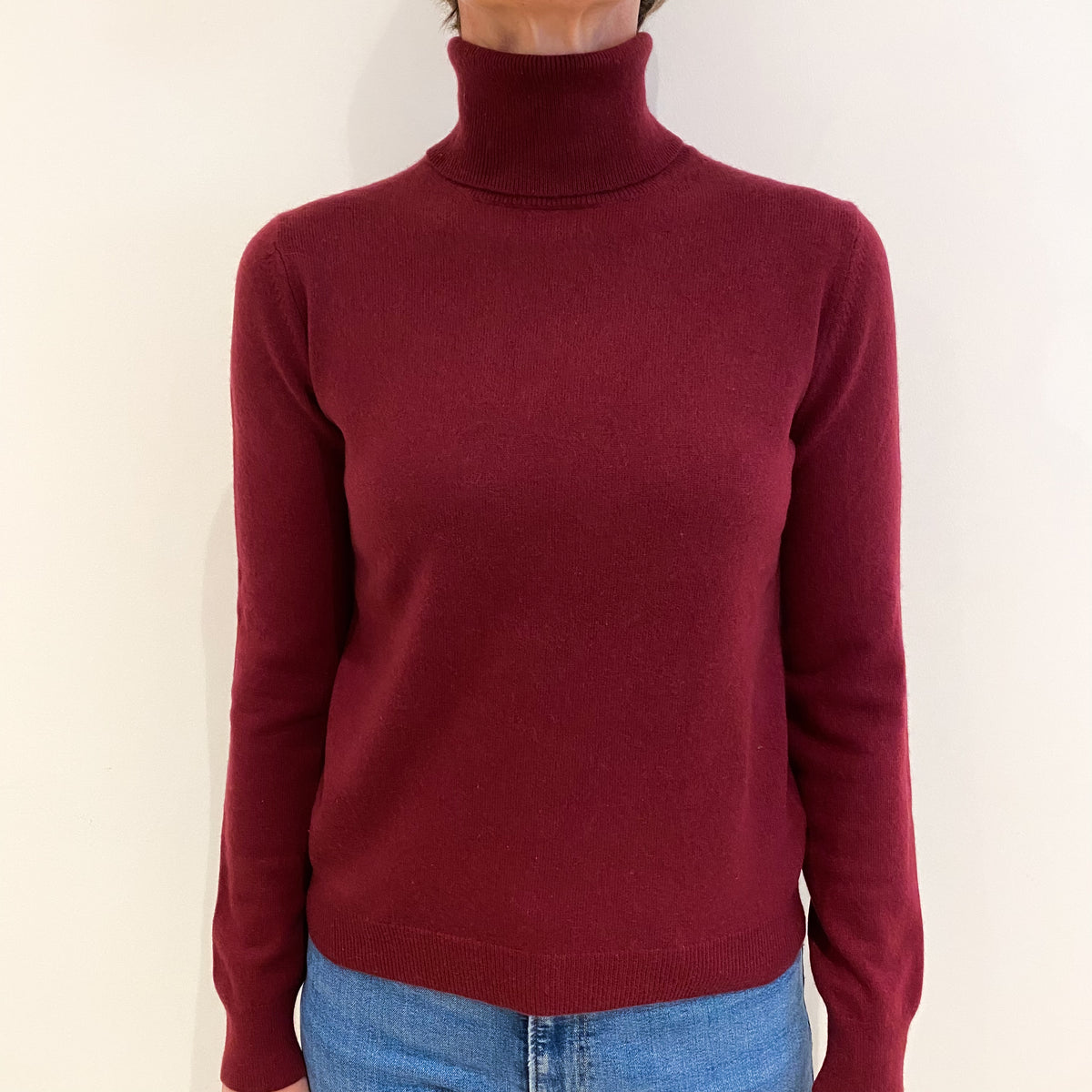 Maroon Red Cashmere Polo Neck Jumper Small
