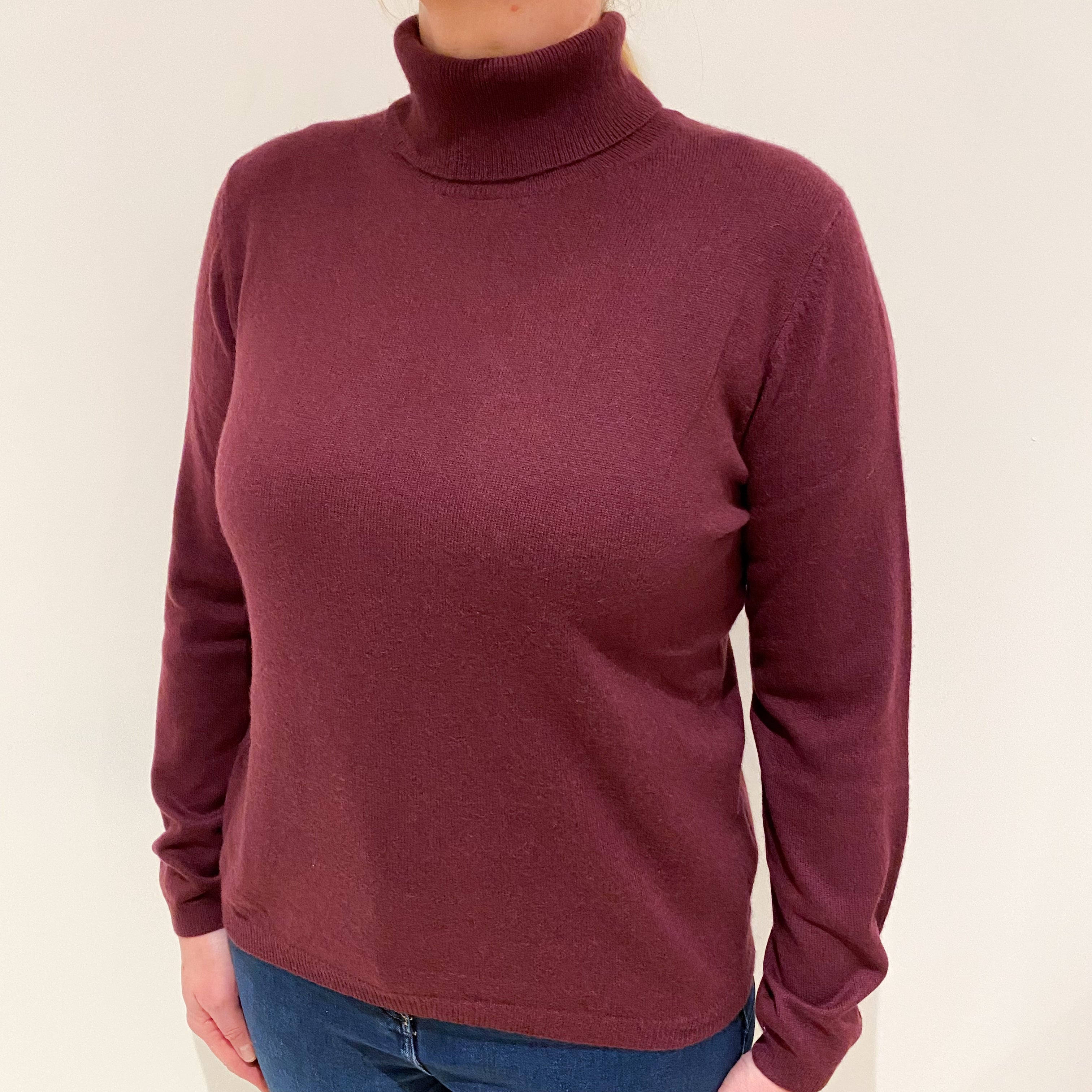 Mulberry Purple Cashmere Polo Neck Jumper Large