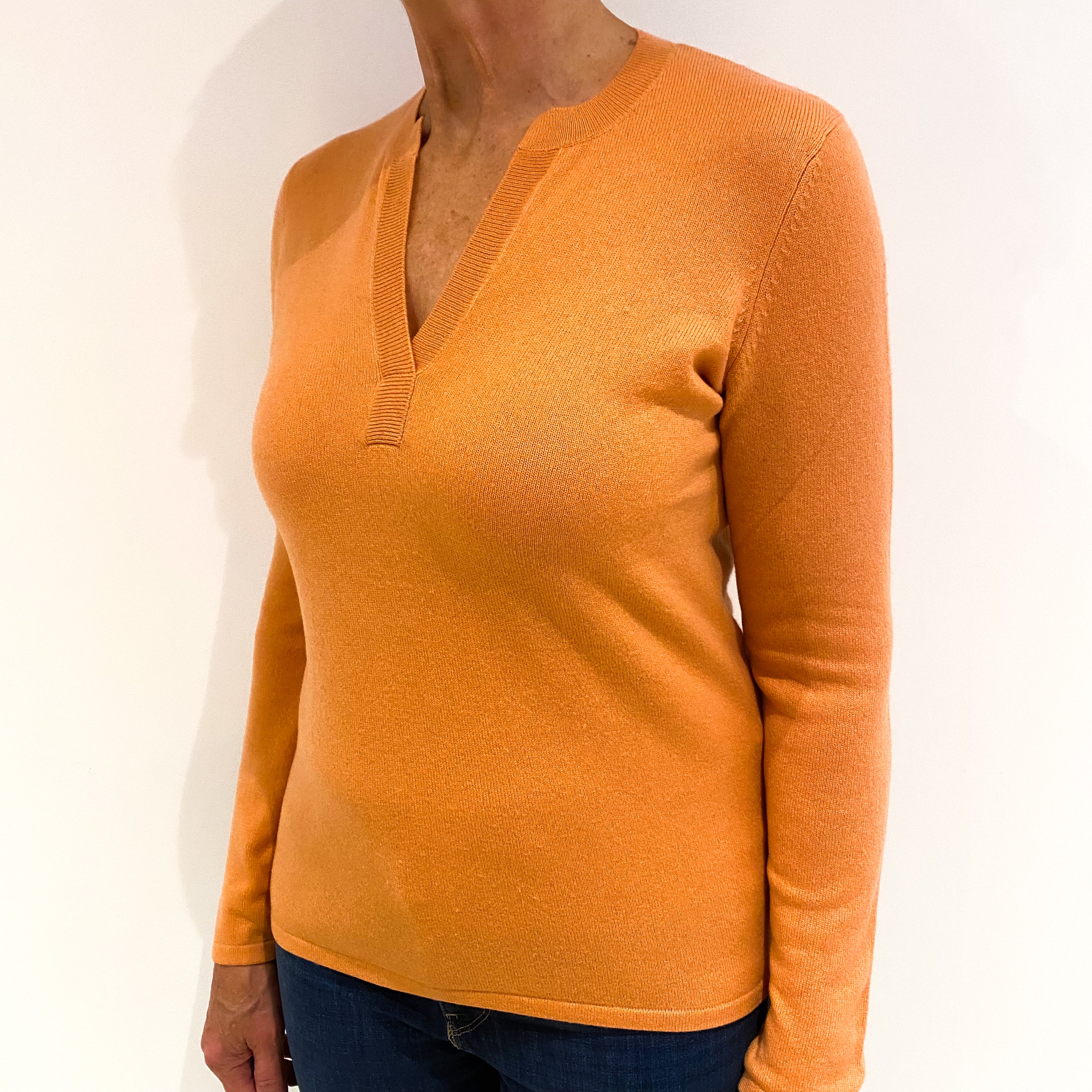 Cantaloupe Orange Cashmere V-Neck Jumper Medium