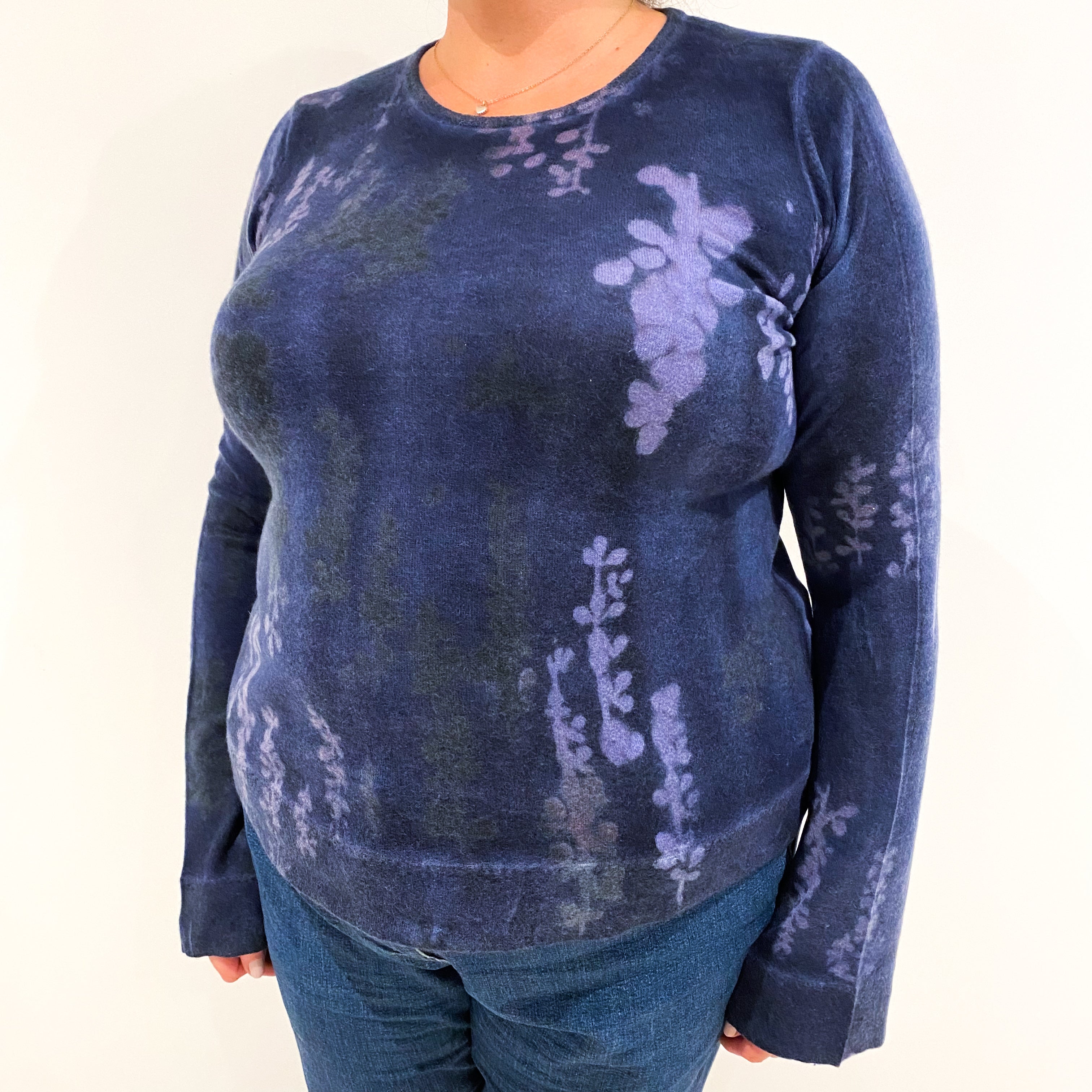 Purple Tie Dye Style Cashmere Crew Neck Jumper Extra Large