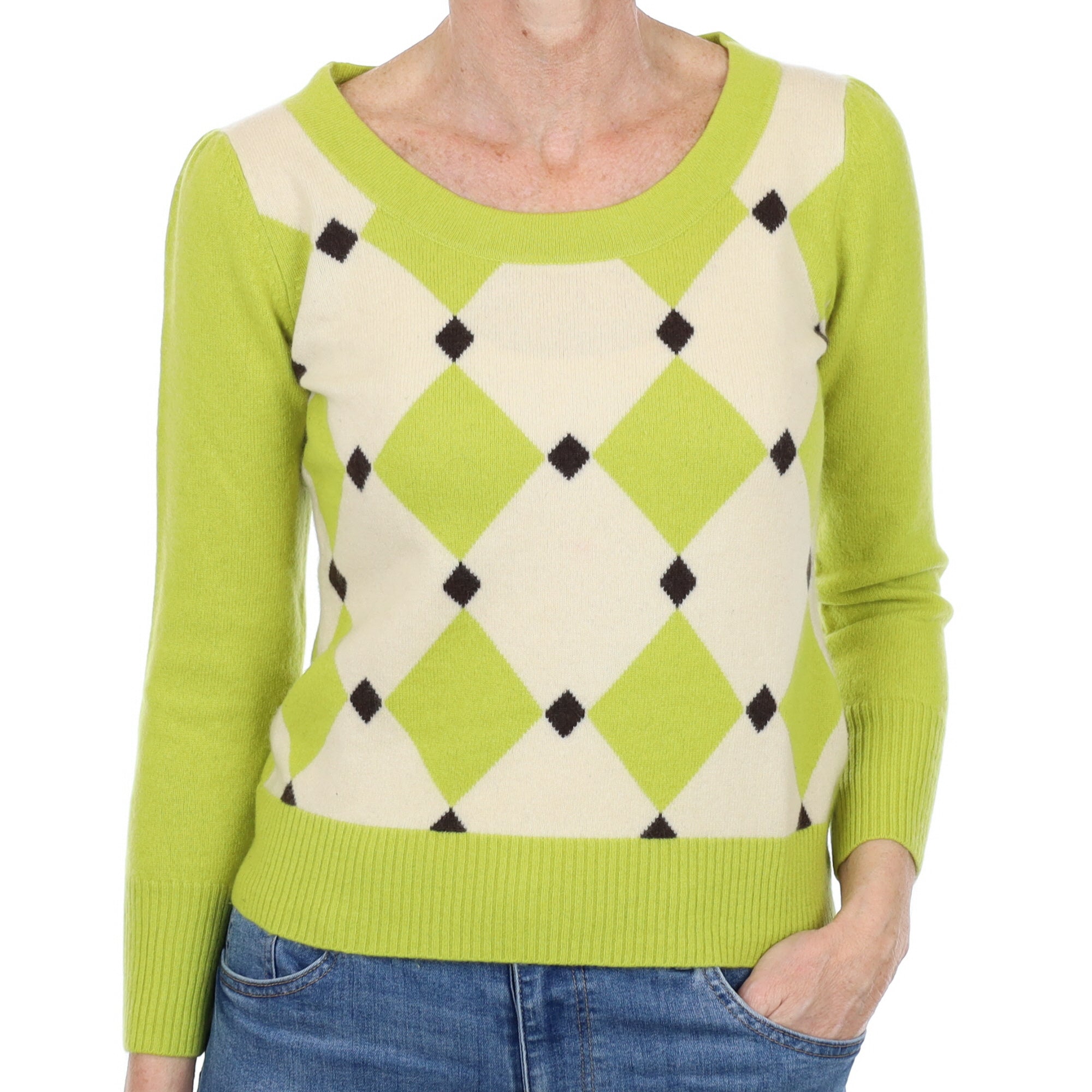 Key Lime Green Diamond Cashmere Crew Neck Jumper Small