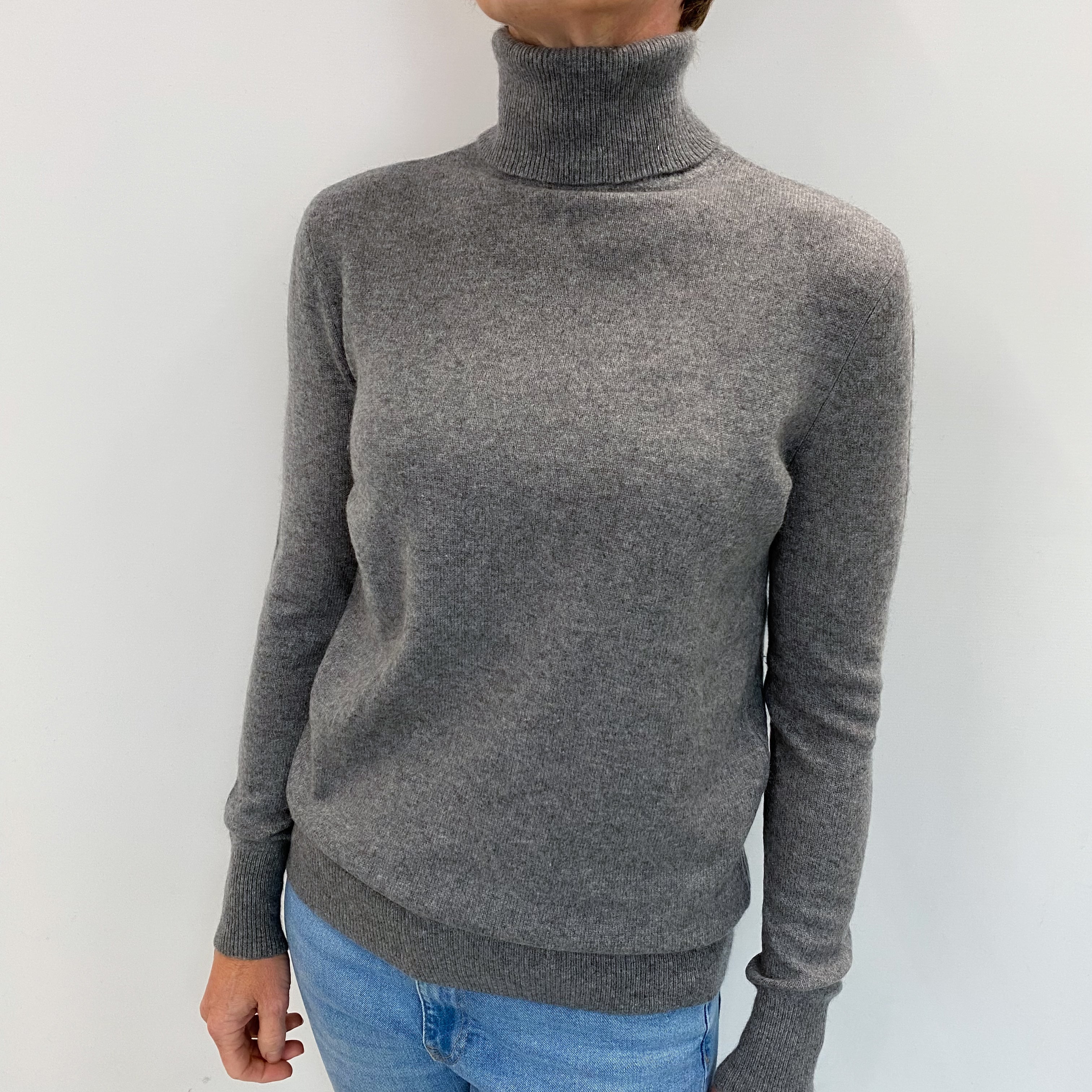 Steel Grey Cashmere Polo Neck Jumper Small