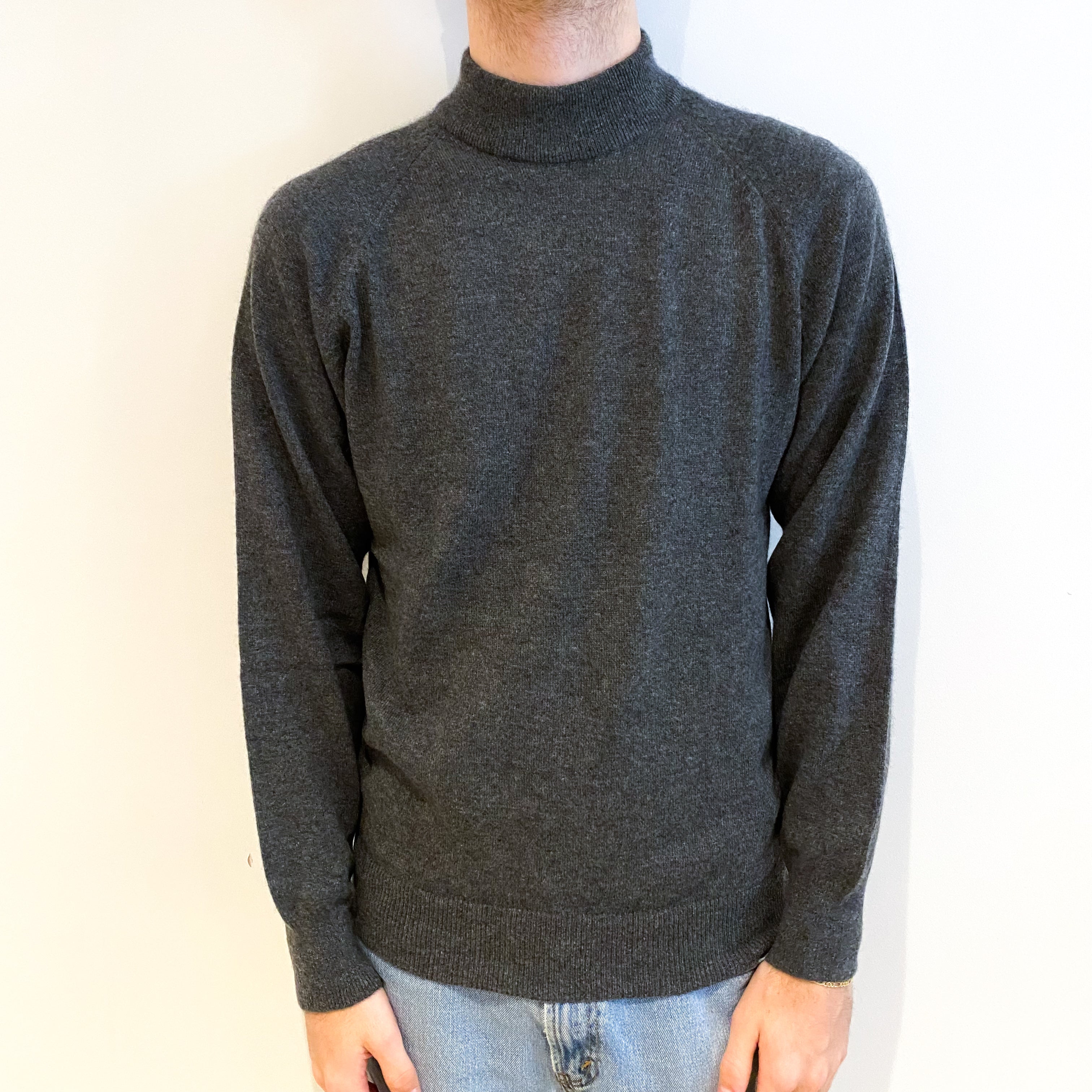 Men's Slate Grey Cashmere V Neck Jumper Large