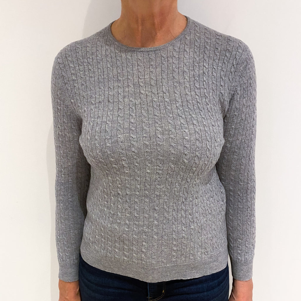 Smoke Grey Cable Cashmere Crew Neck Jumper Medium