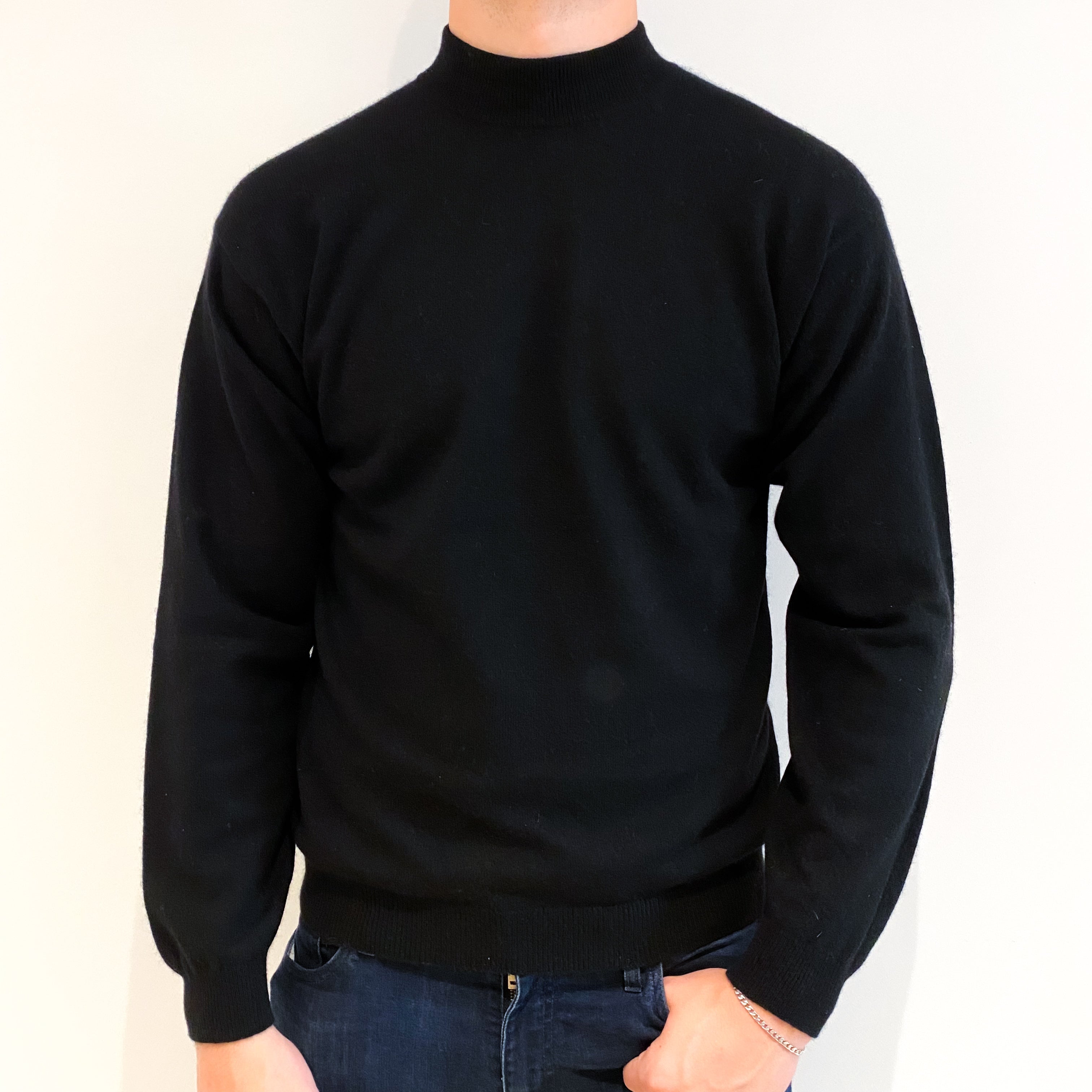 Men's Black Cashmere Turtle Neck Jumper Extra Large