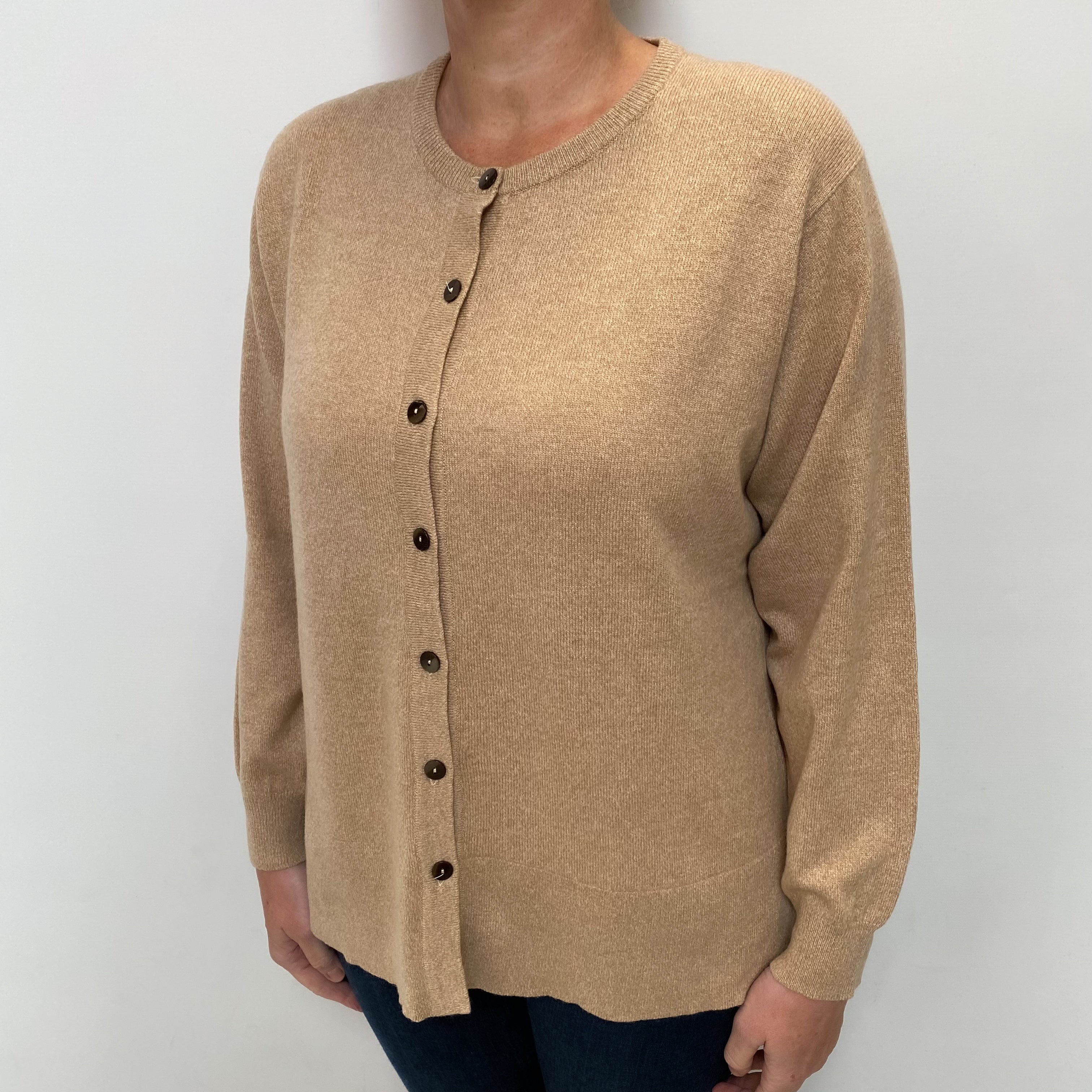 Fudge Brown Cashmere Crew Neck Cardigan Large