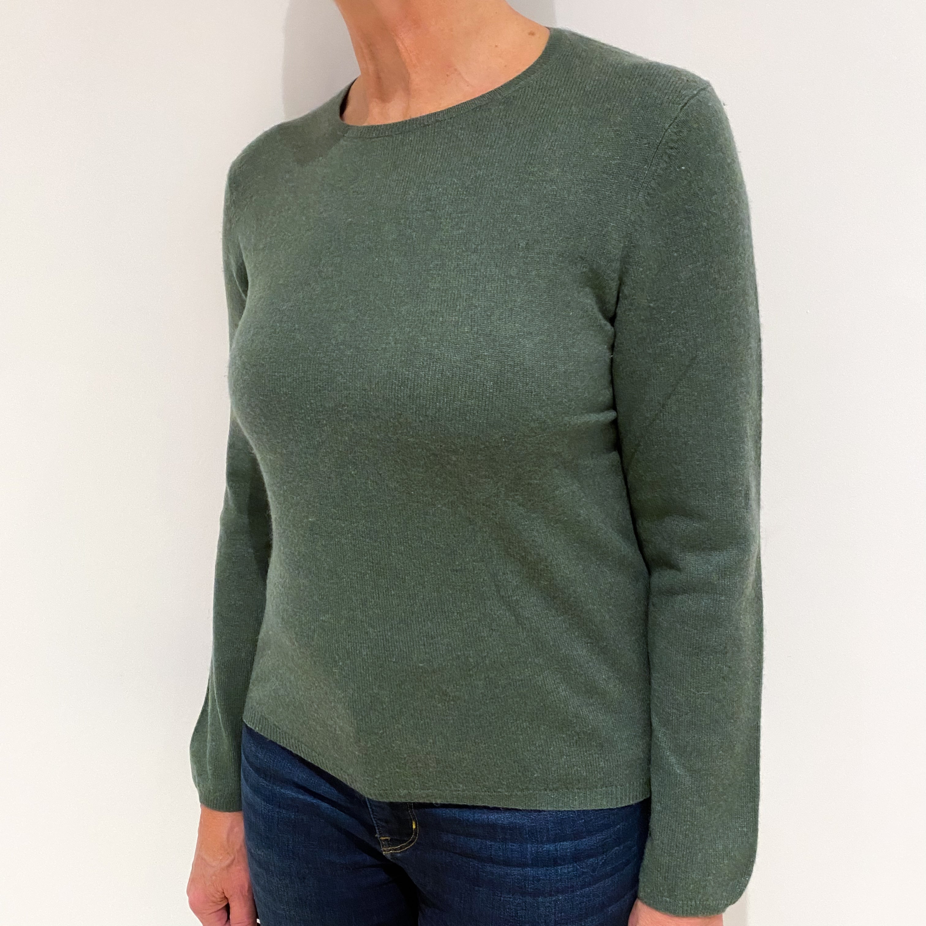 Spruce Green Cashmere Crew Neck Jumper Medium