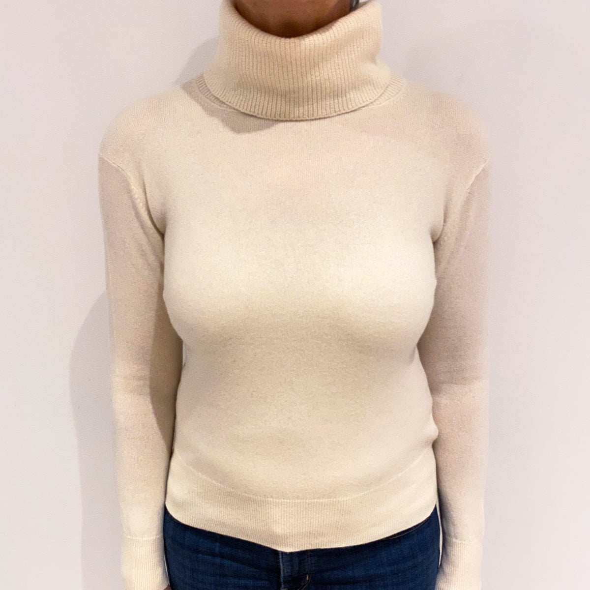 Winter White Cashmere Polo Neck Jumper Medium