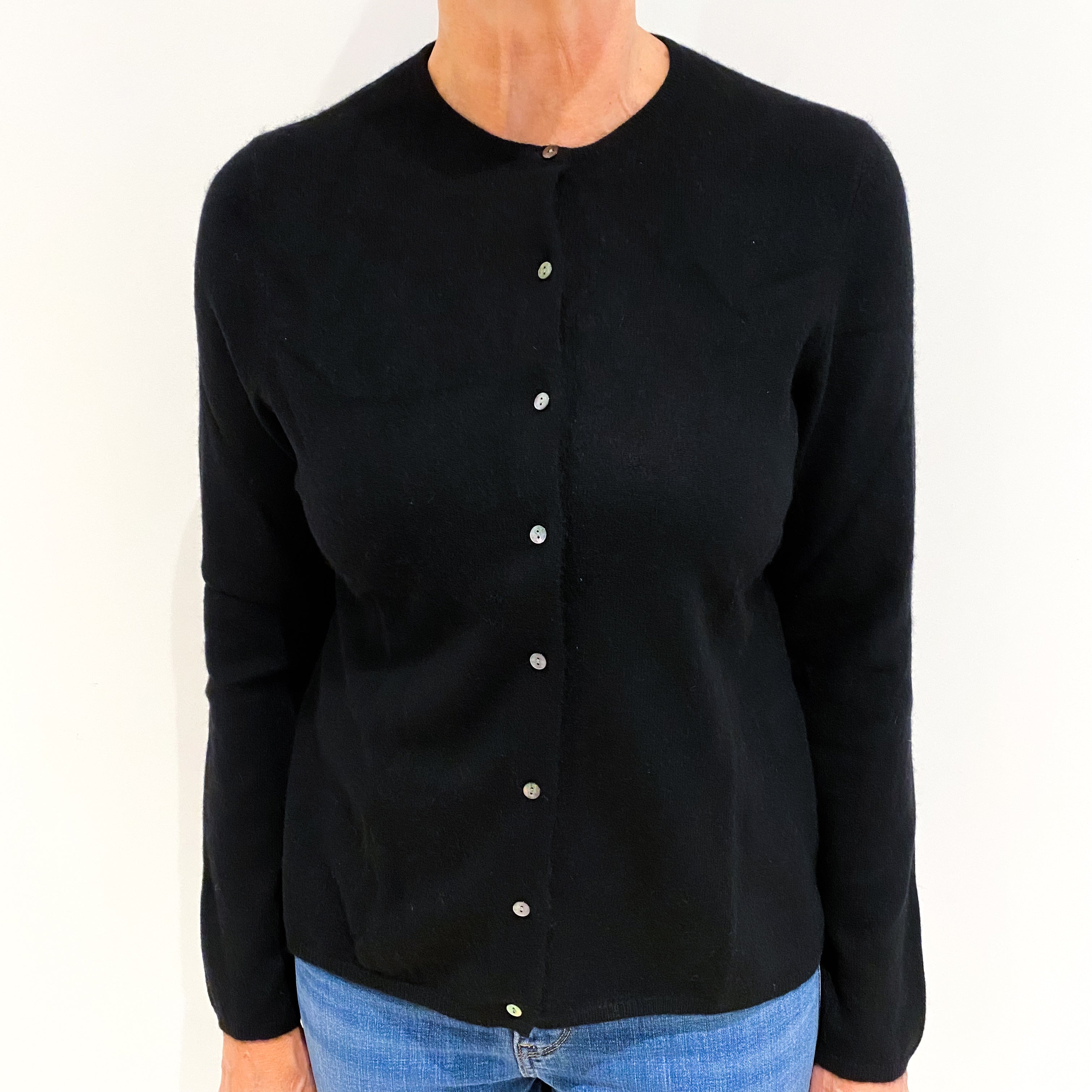 Black Cashmere Crew Neck Cardigan Medium