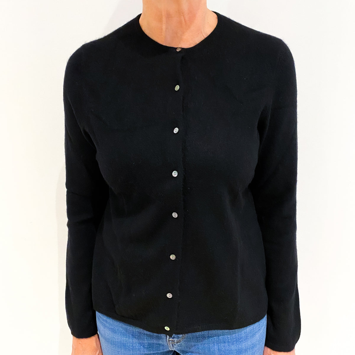 Black Cashmere Crew Neck Cardigan Medium