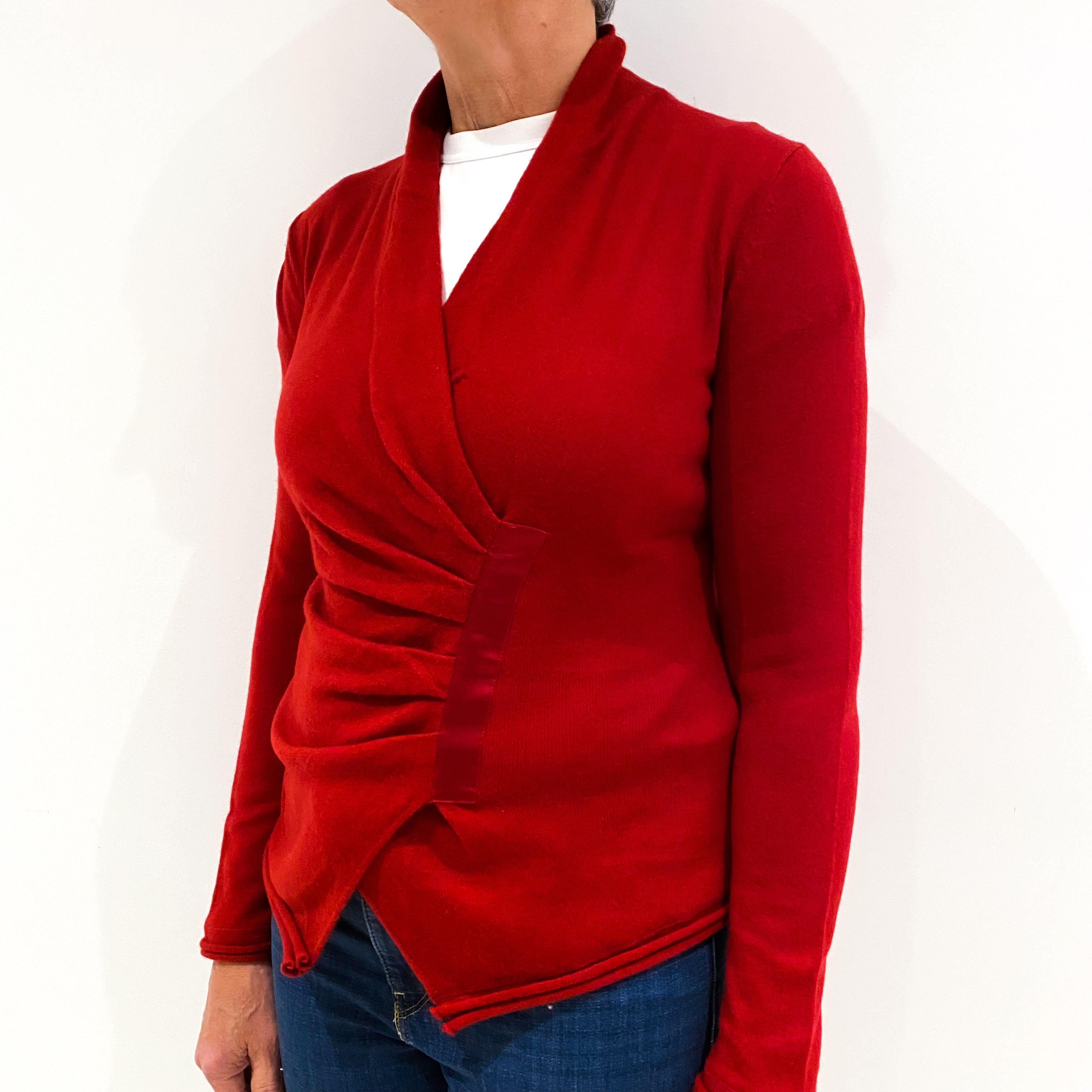 Red Cashmere Cross Over V-Neck Jumper Medium