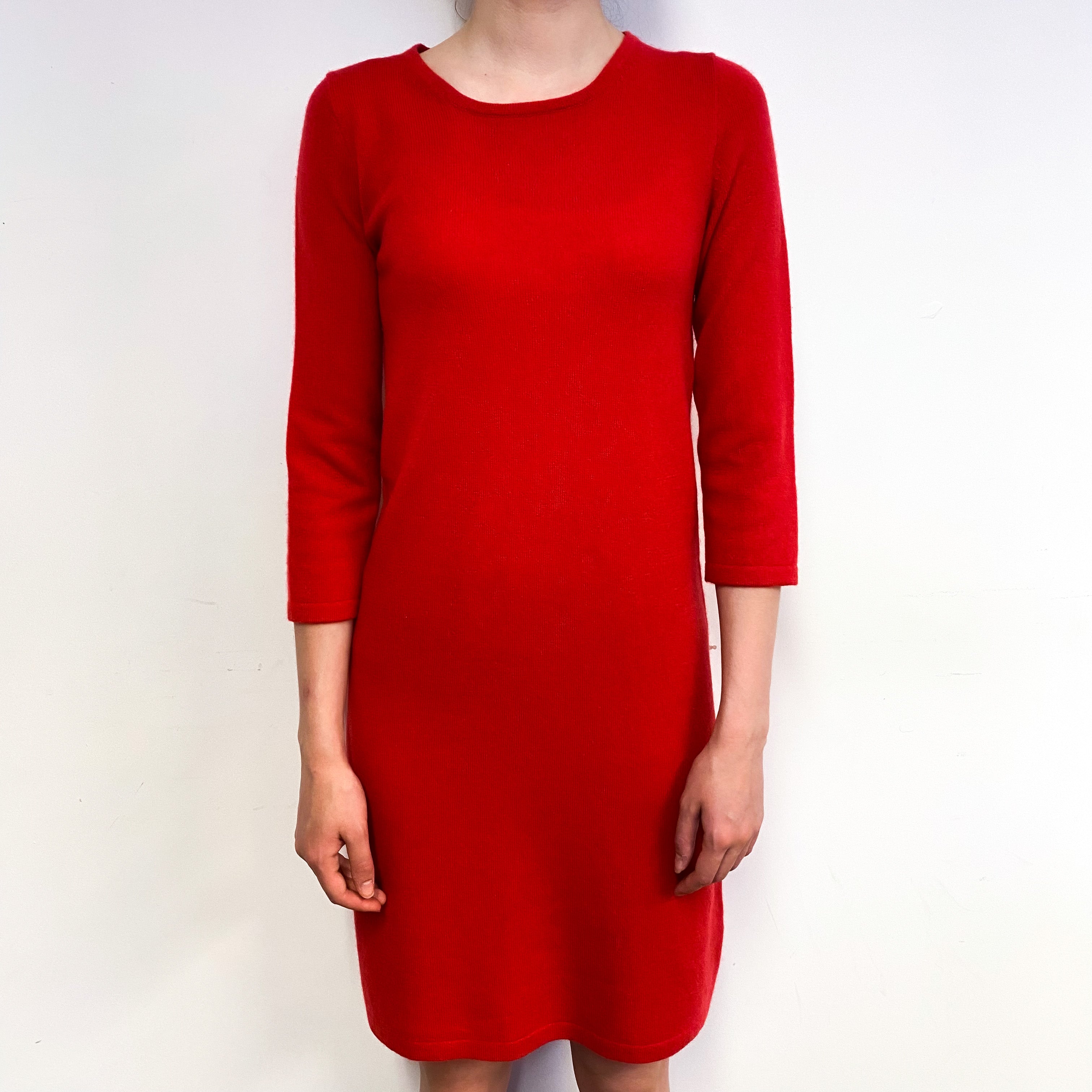 Scarlet Red 3/4 Sleeve Cashmere Crew Neck Dress Extra Small