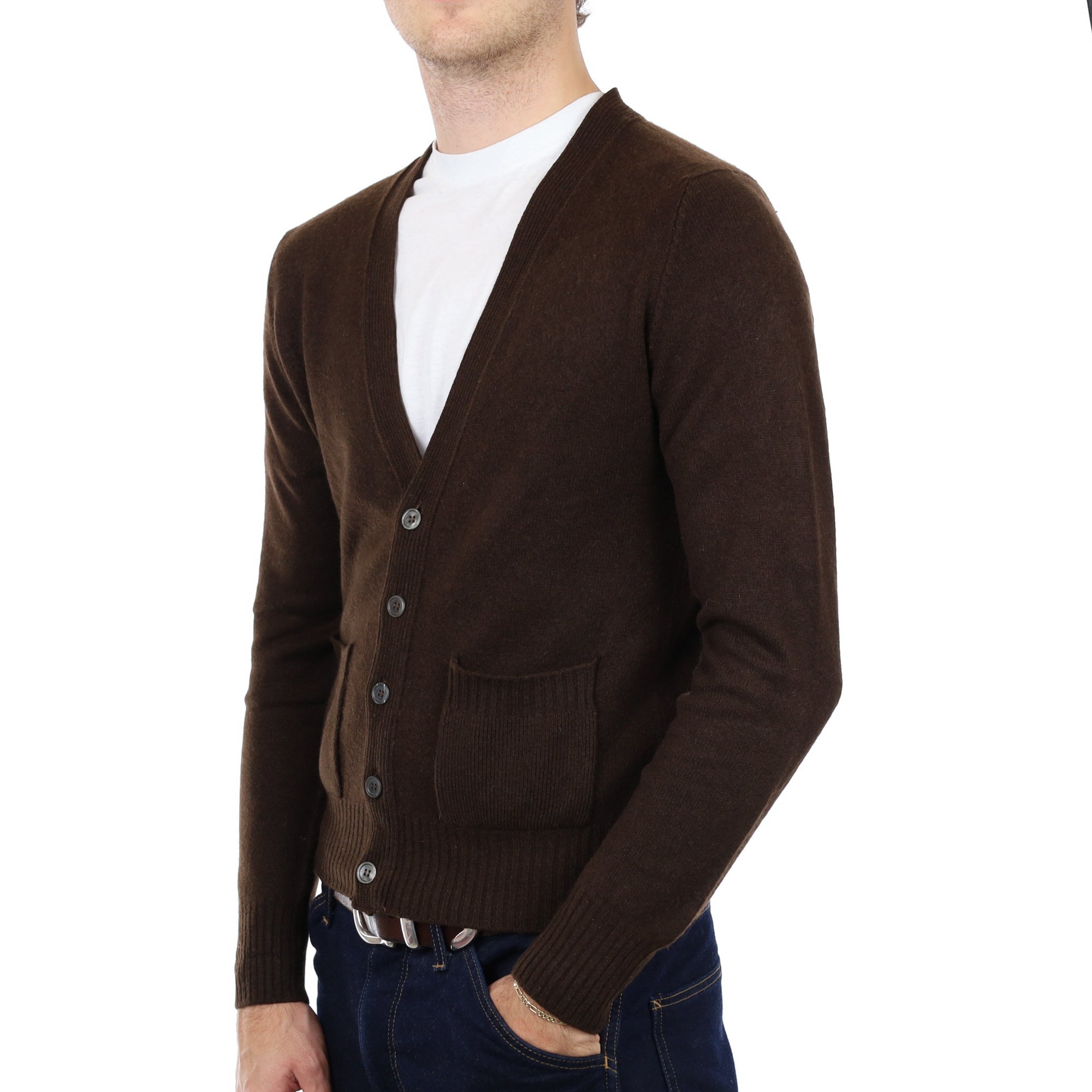 Men's Vintage Scottish N.Peal Brown Cashmere V Neck Cardigan Medium
