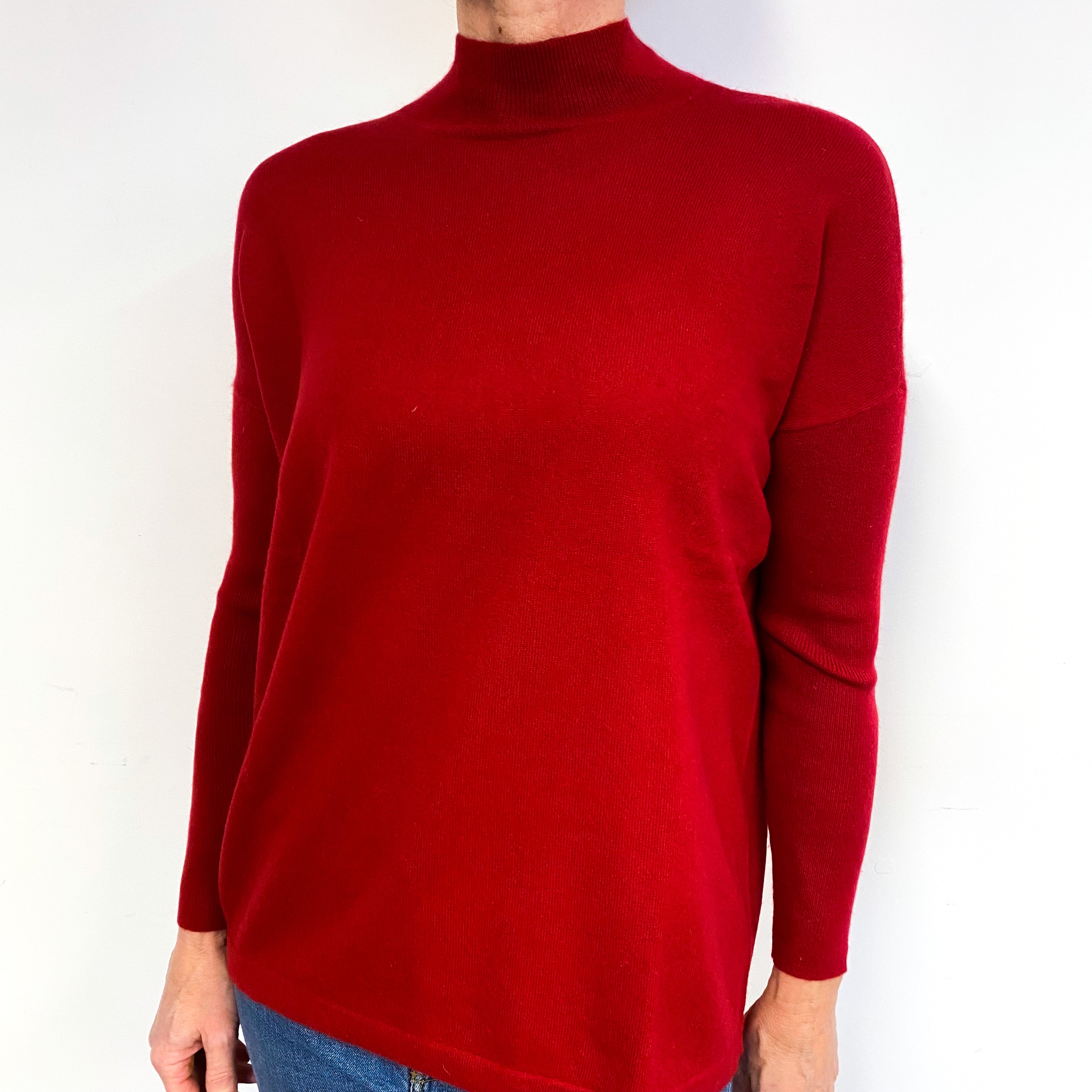 Post Box Red Boxy Cashmere Turtle Neck Jumper Medium