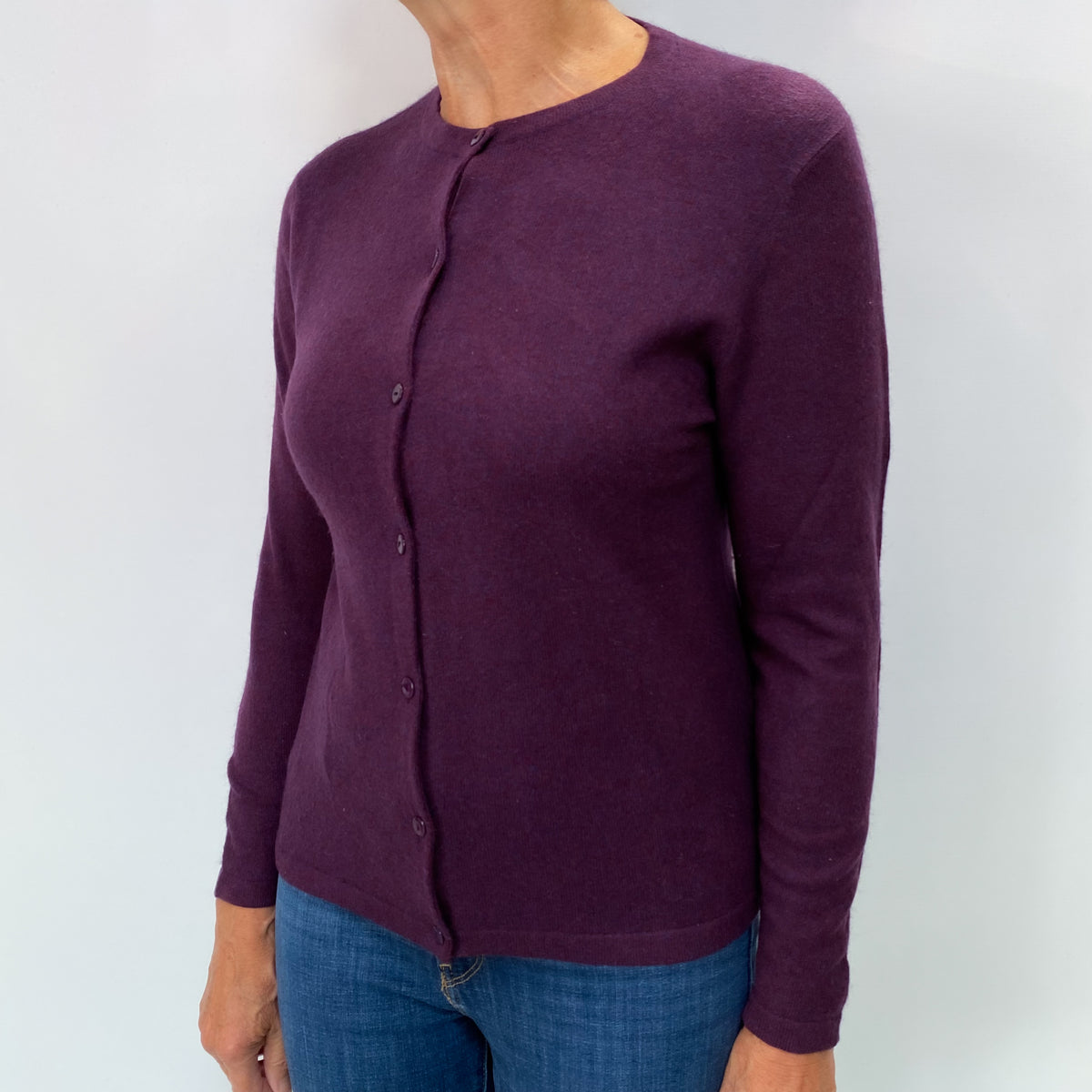 Blueberry Marl Cashmere Crew Neck Cardigan Medium