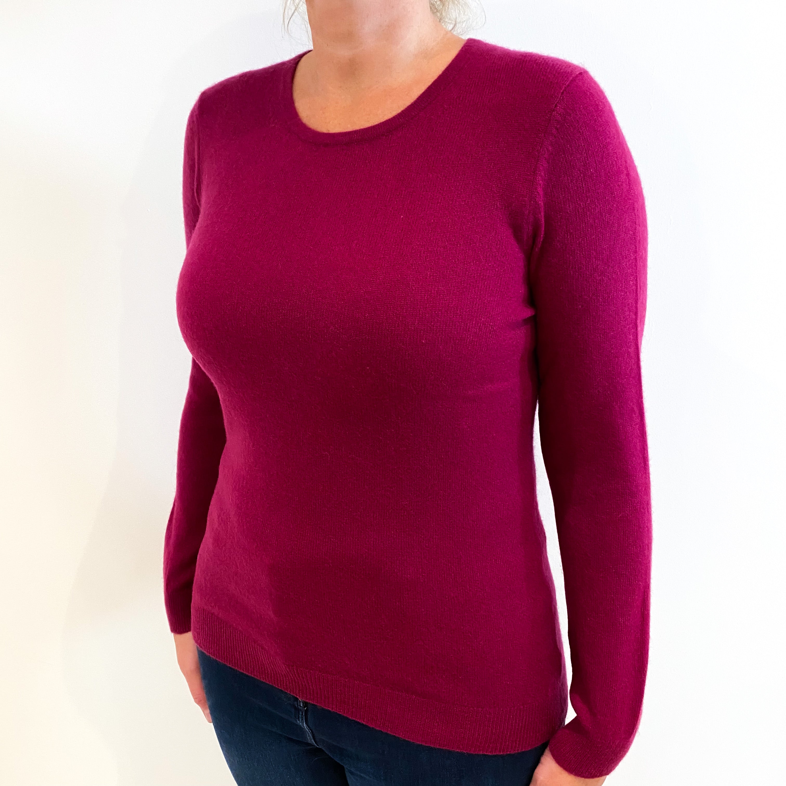Magenta Purple Cashmere Crew Neck Jumper Large