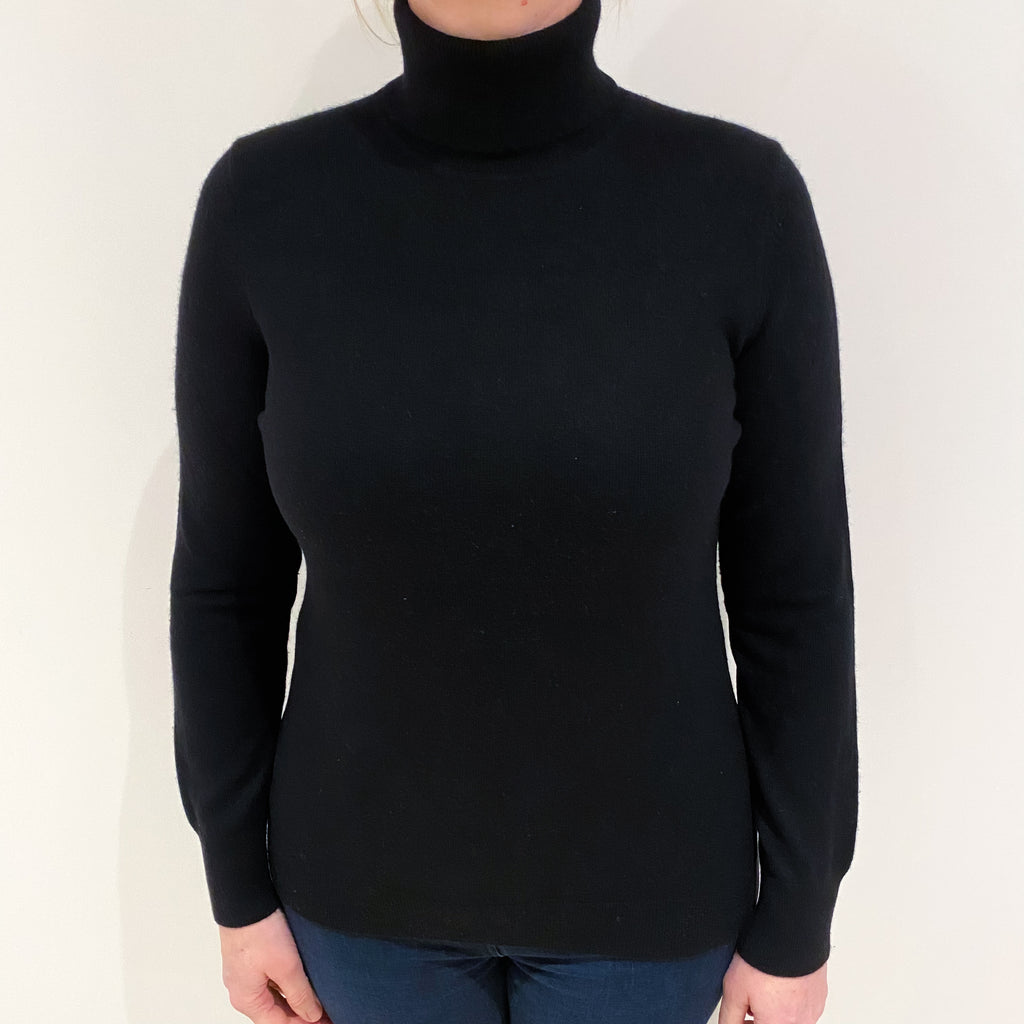 Black Cashmere Polo Neck Jumper Large