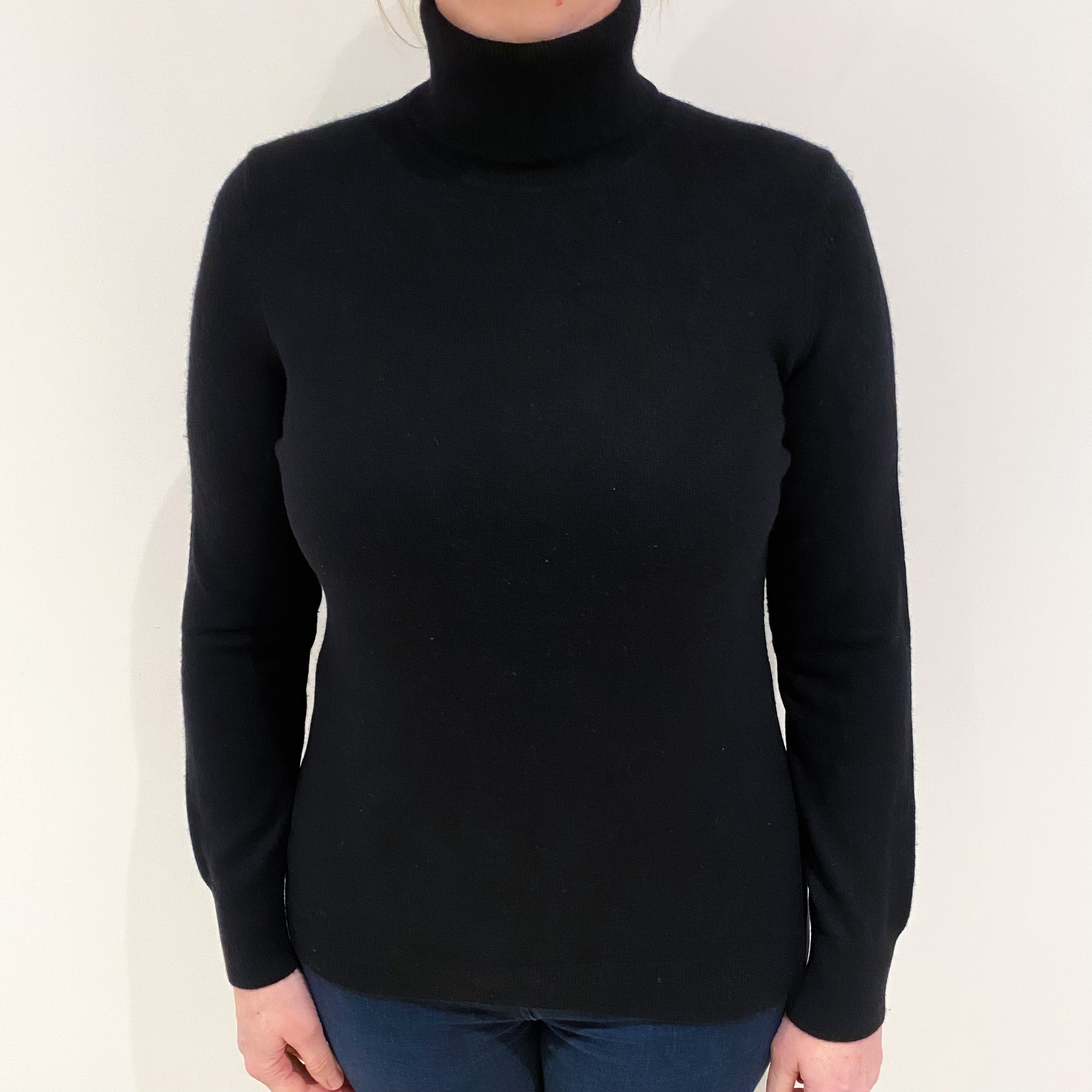 Black Cashmere Polo Neck Jumper Large