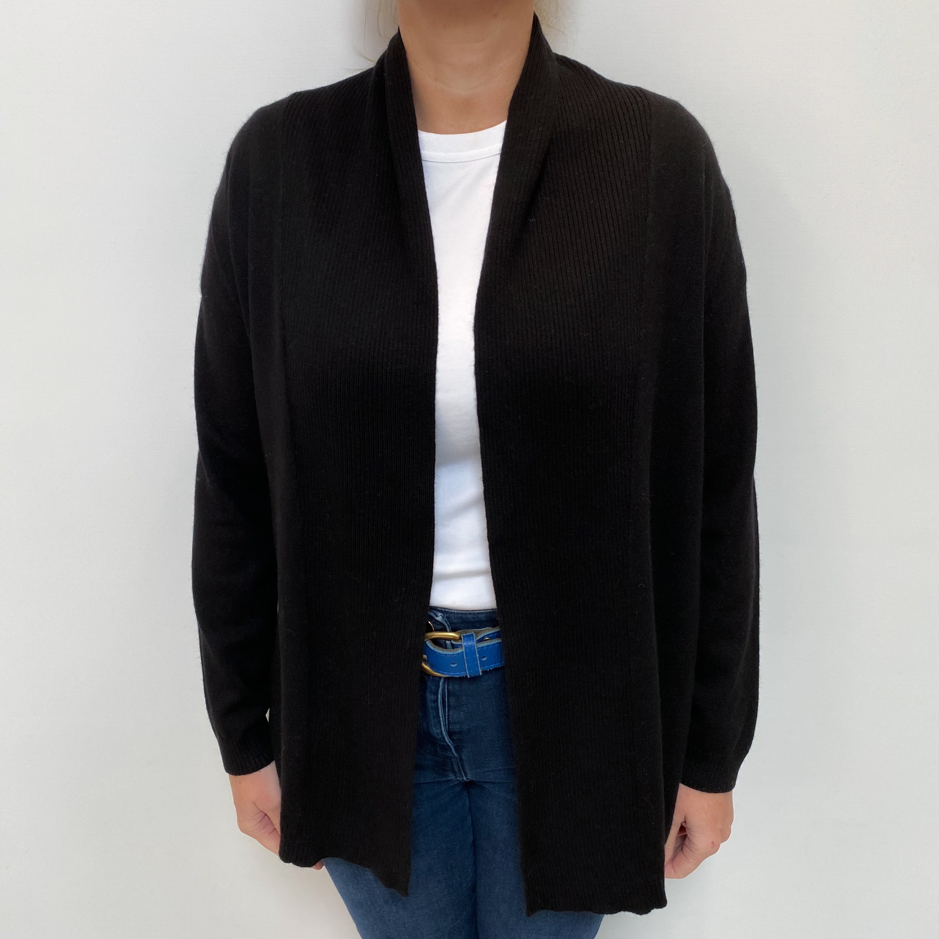 Black Cashmere Edge to Edge Cardigan Large