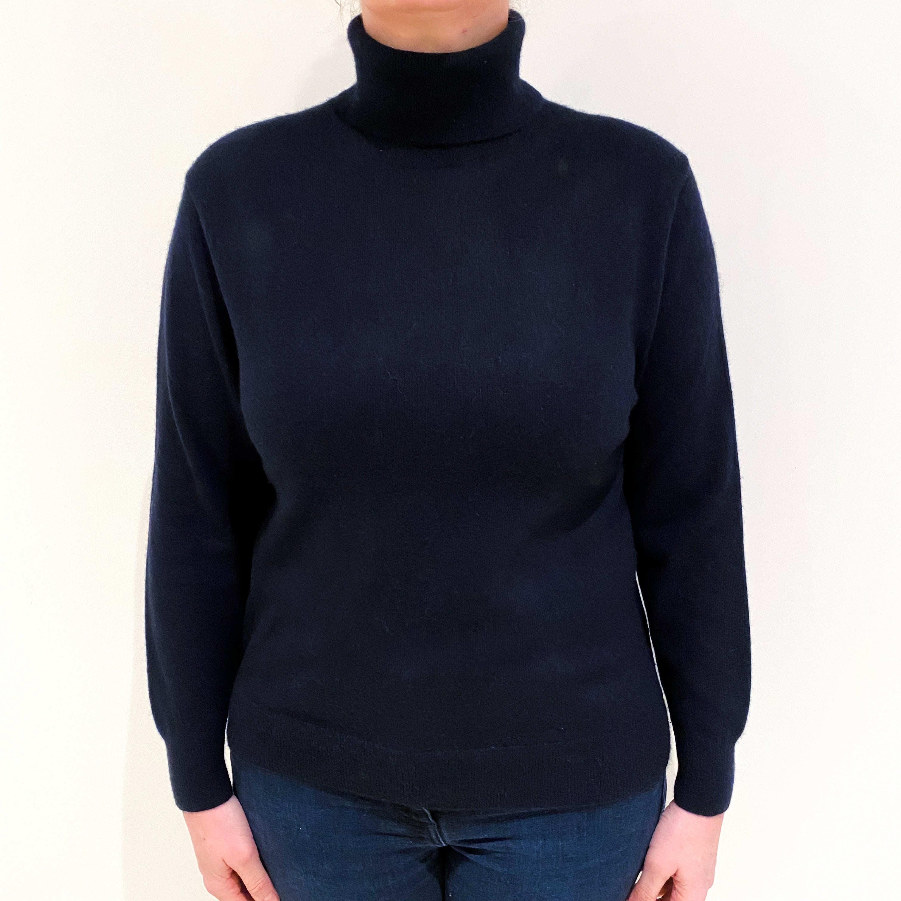 Dark Navy Cashmere Polo Neck Jumper Large