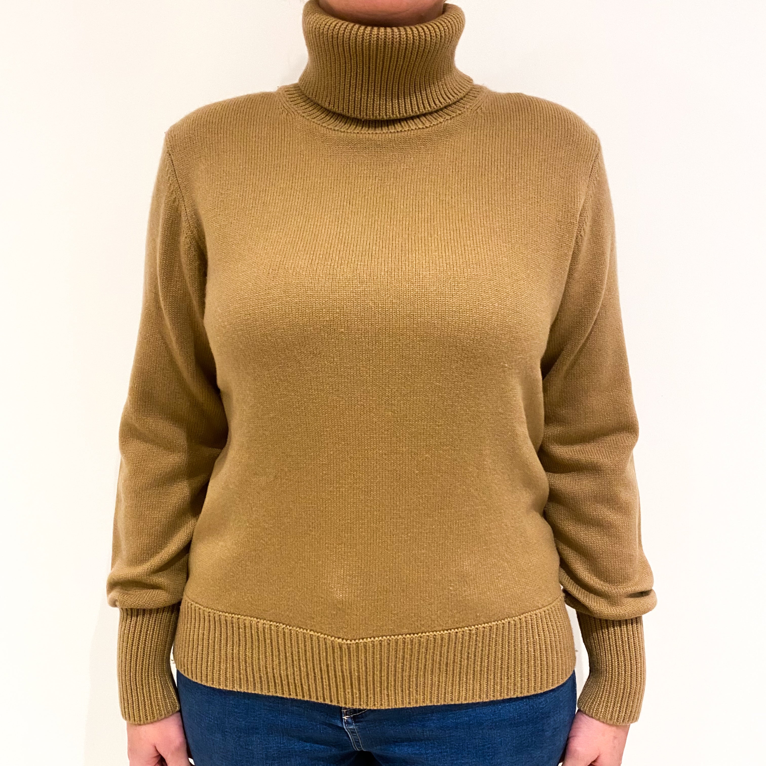 Burberry Camel Brown Heavy Knit Cashmere Polo Neck Jumper Large