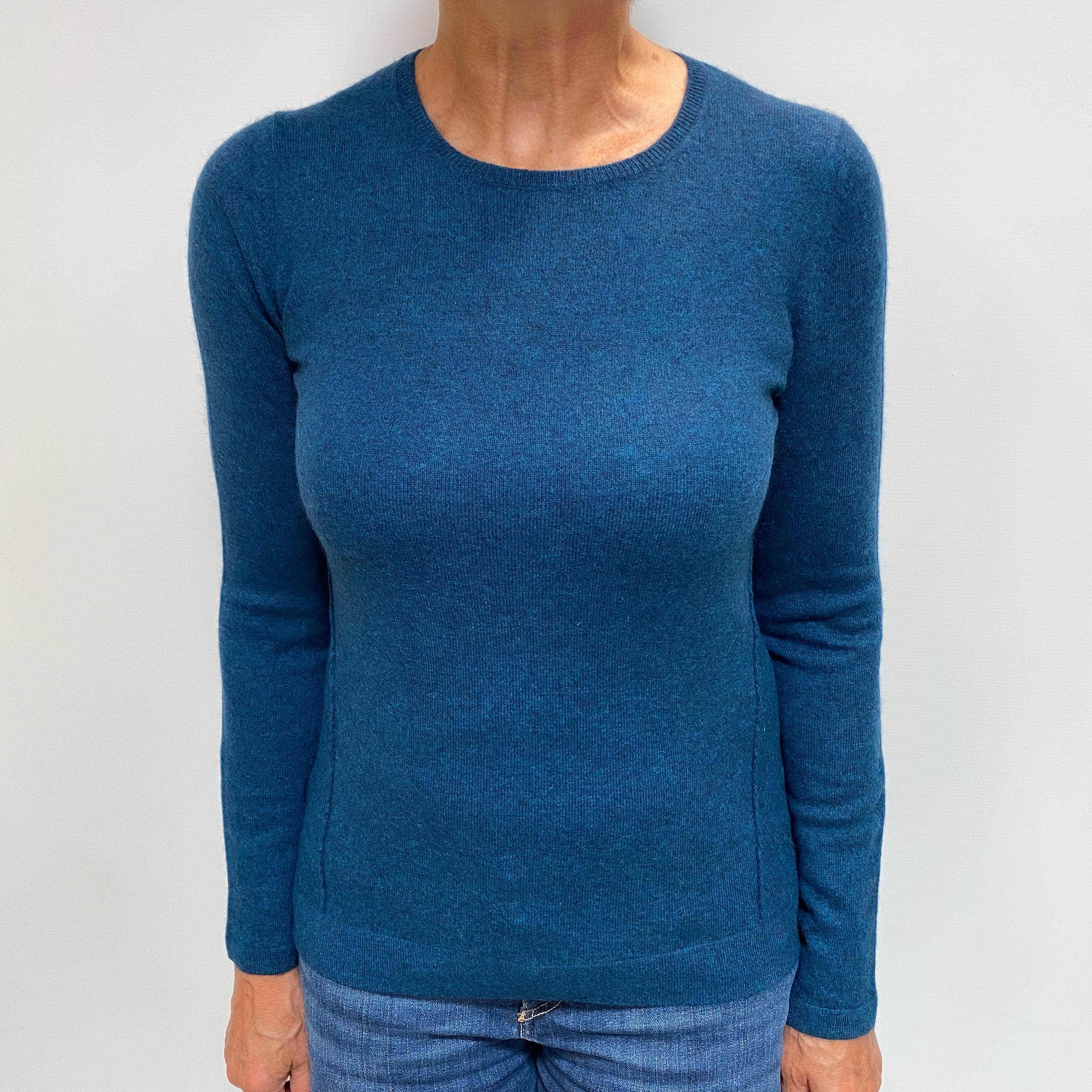 Ocean Blue Marl Cashmere Crew Neck Jumper Medium