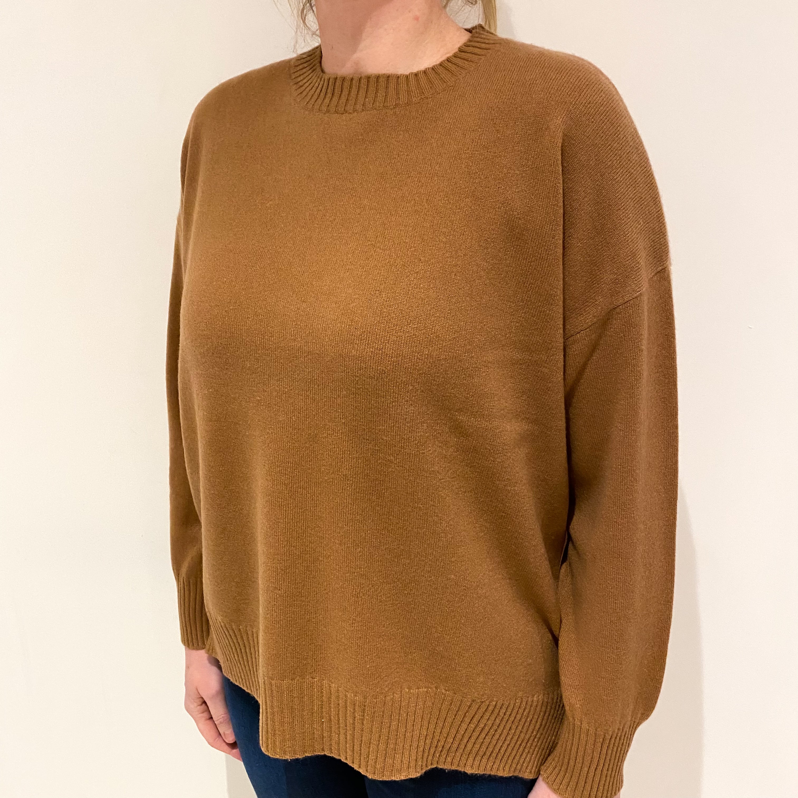 Butterscotch Brown Boxy Cashmere Crew Neck Jumper Large