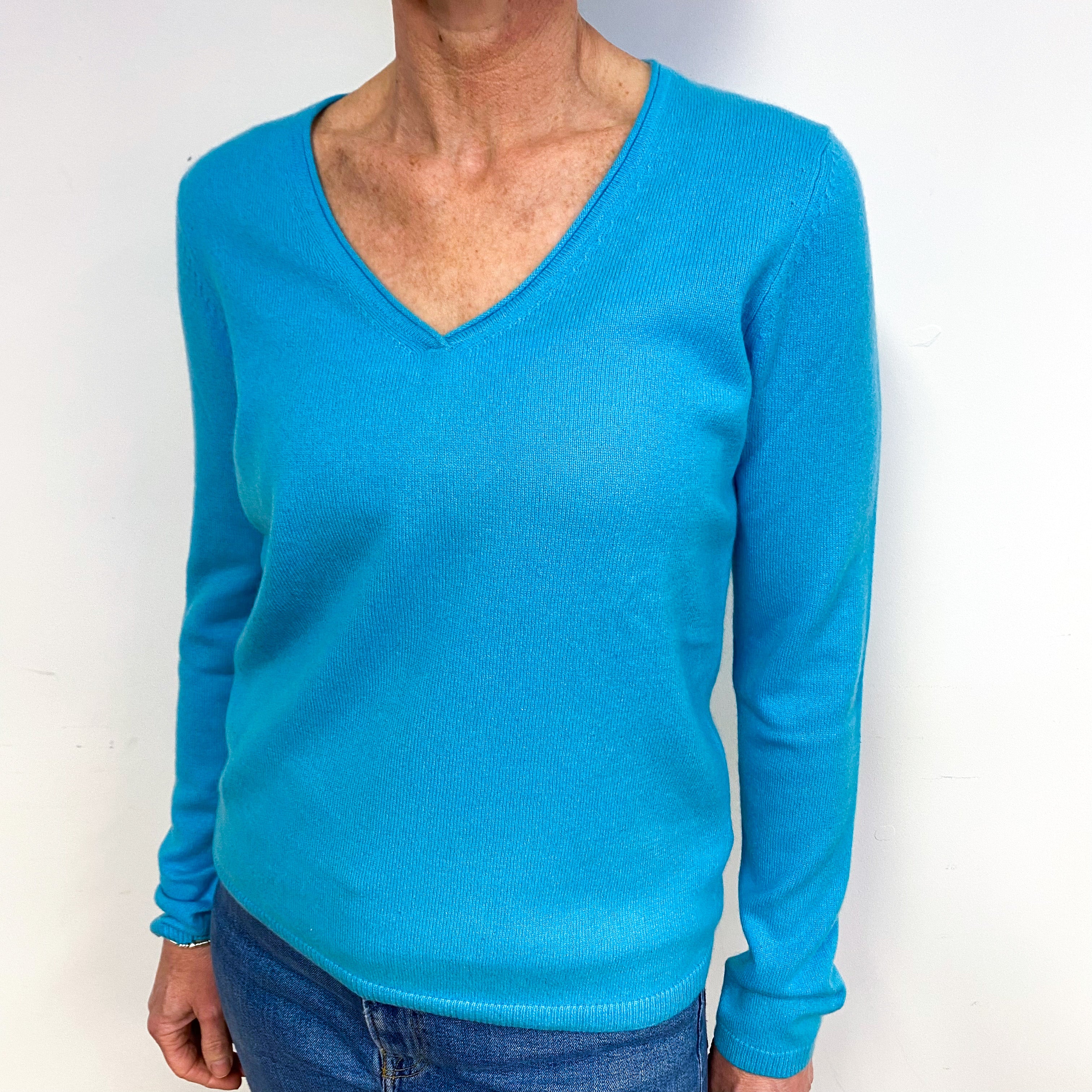 Turquoise Blue Cashmere V-Neck Jumper Medium