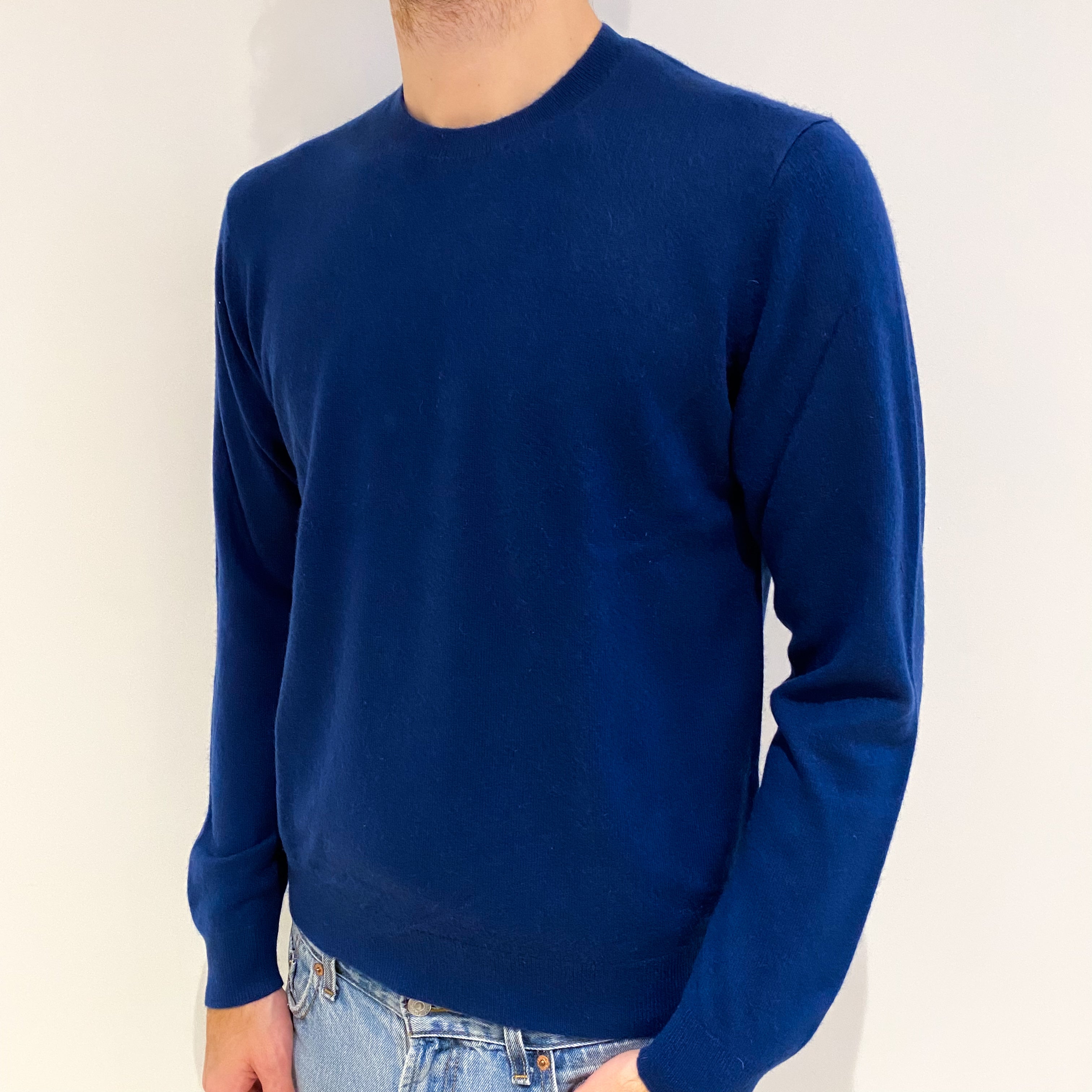 Men's French Navy Cashmere Crew Neck Jumper Medium