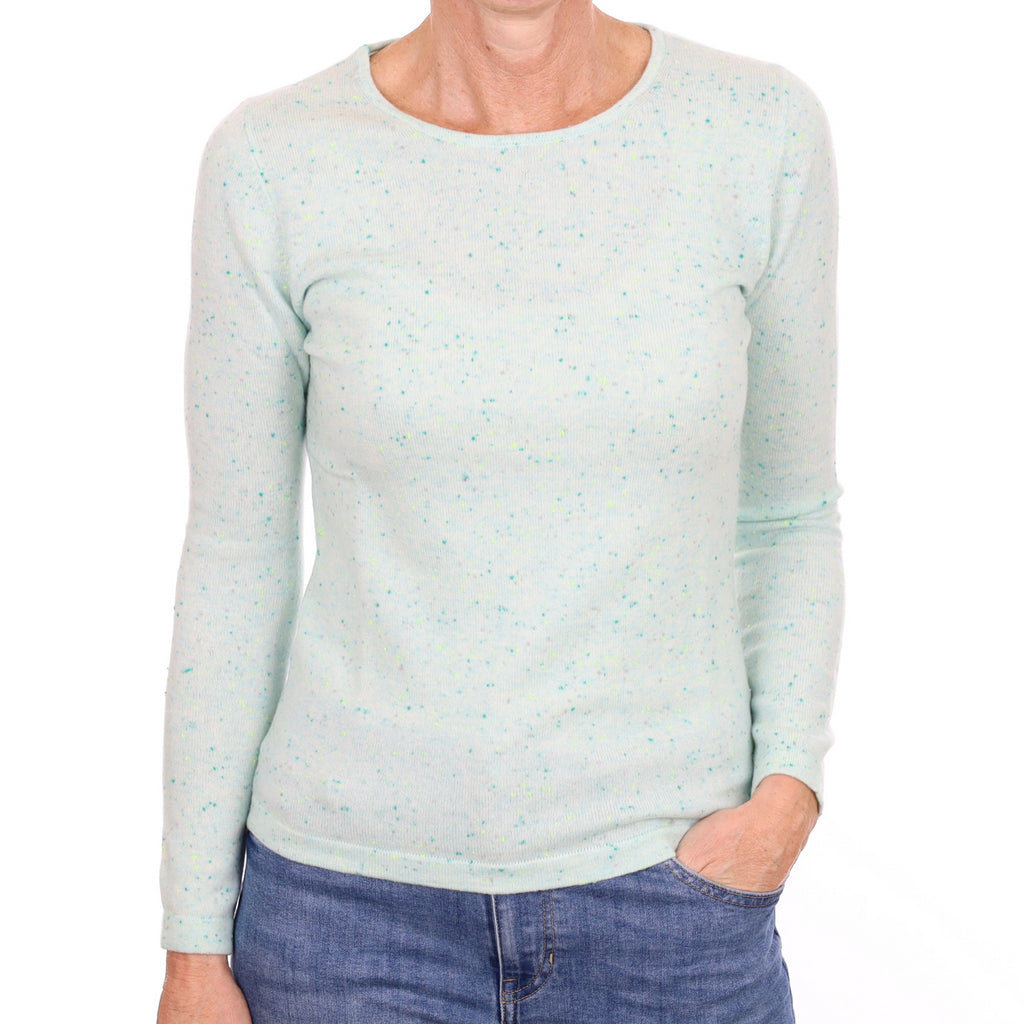New Mint Green Flecked Cashmere Crew Neck Small