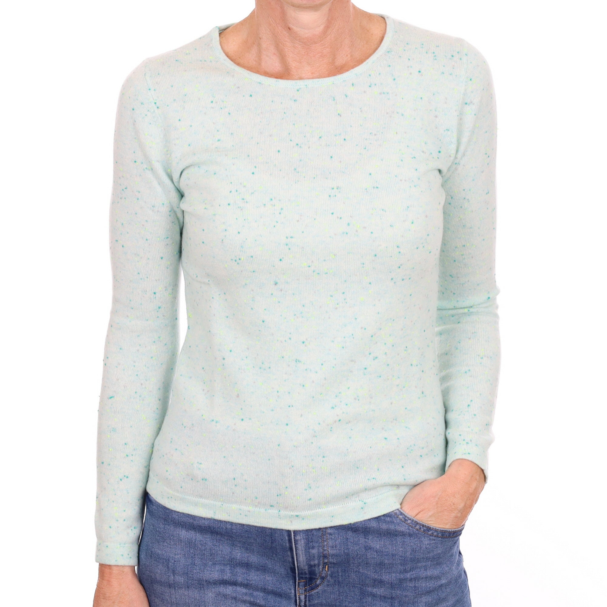 New Mint Green Flecked Cashmere Crew Neck Small