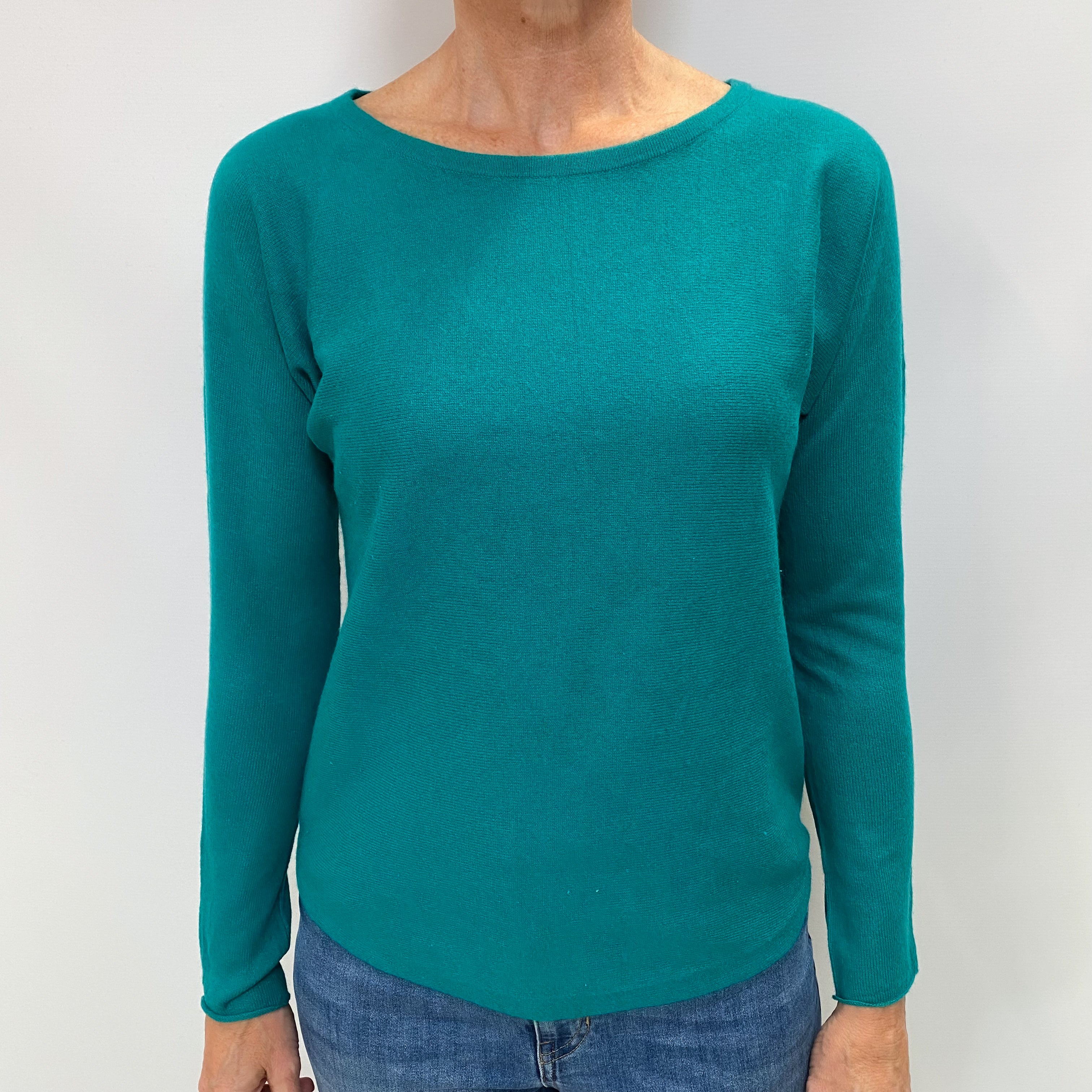 Peacock Green Cashmere Wide Crew Neck Jumper Small