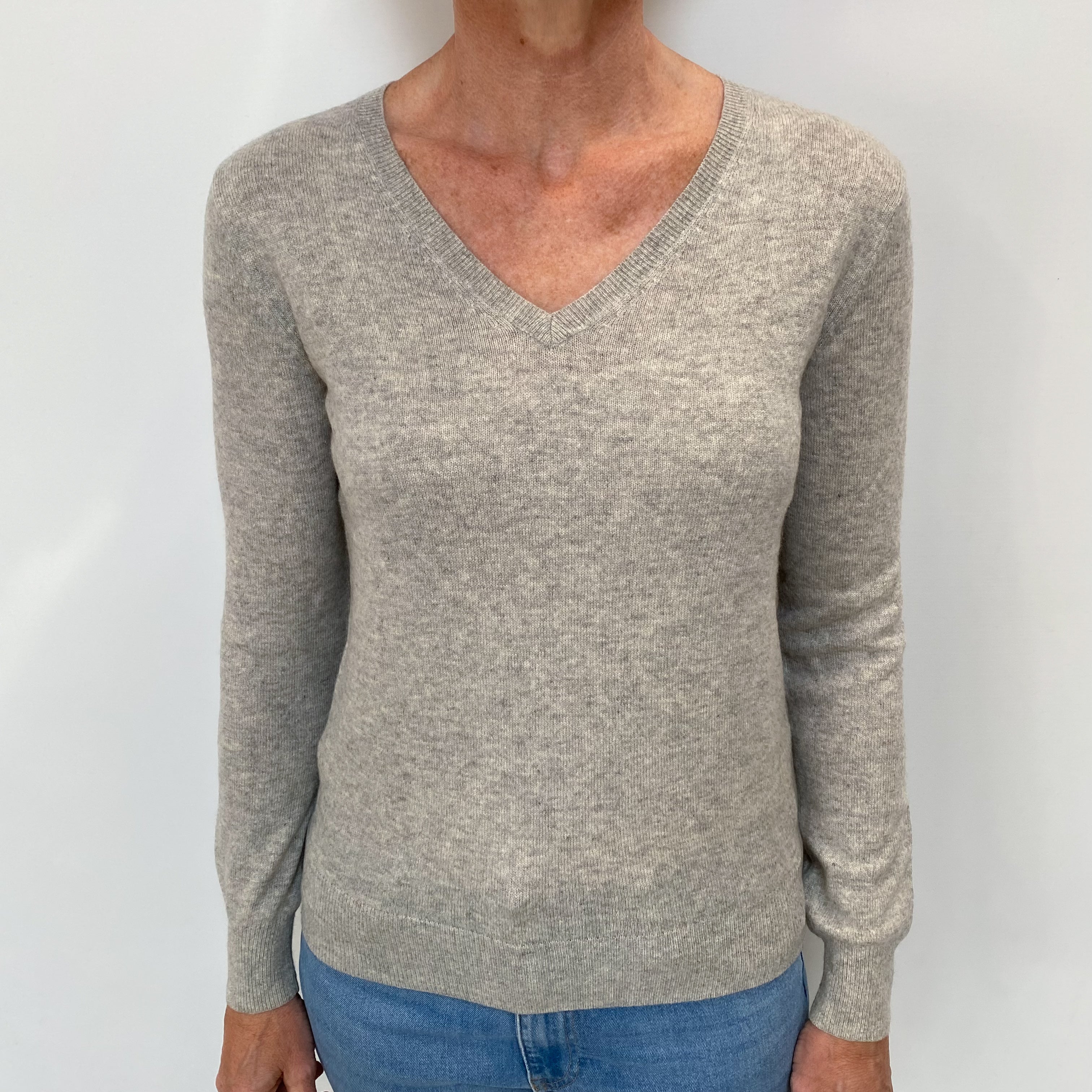 Smoke Grey Cashmere V Neck Jumper Small