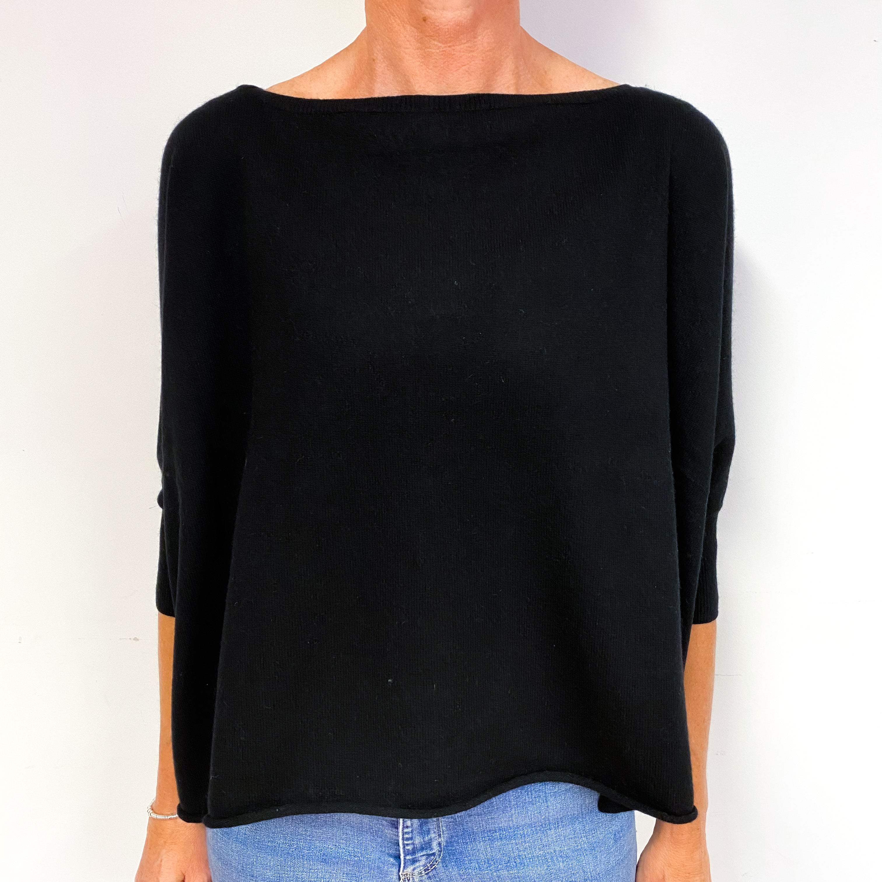 Vince Black Slouchy Cashmere Boat Neck Jumper Medium