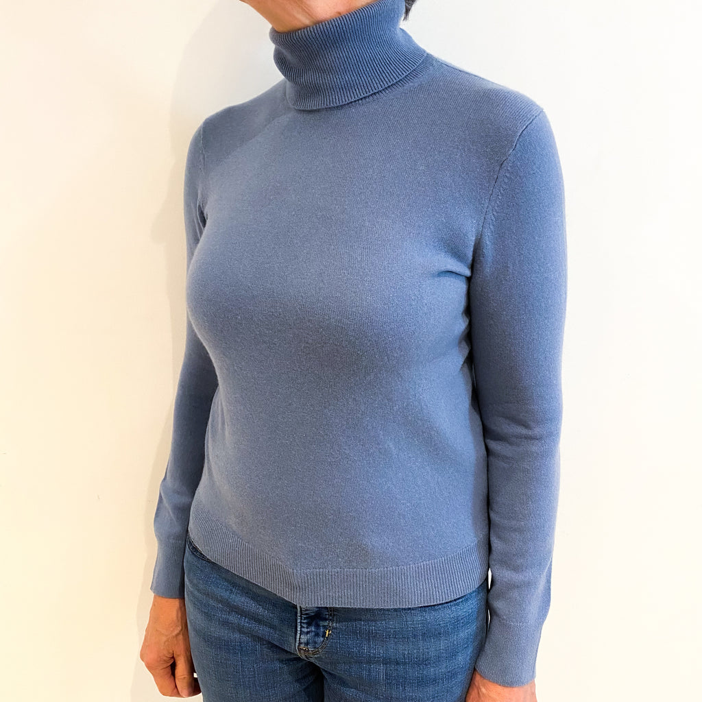 Denim Blue Cashmere Polo Neck Jumper Medium