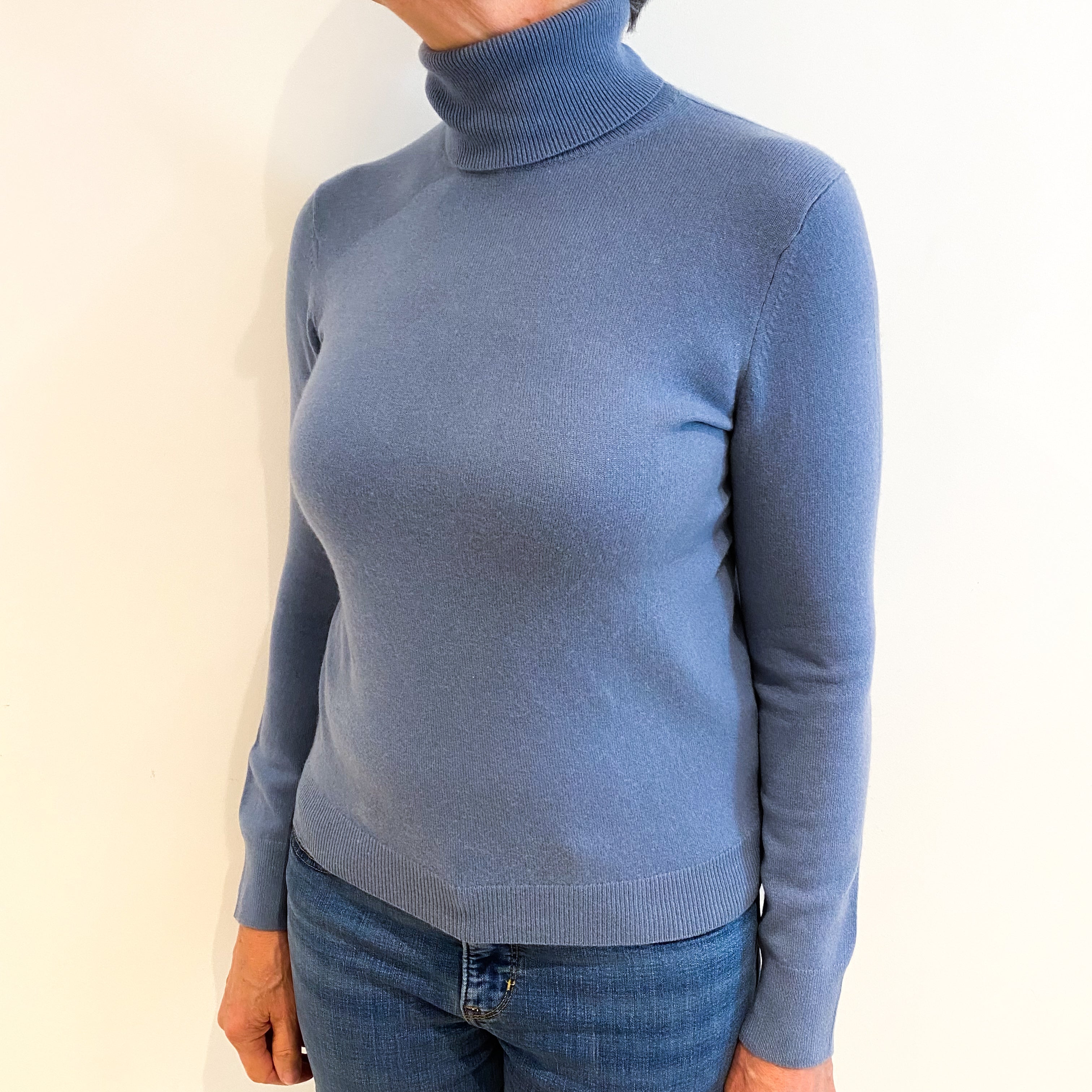 Denim Blue Cashmere Polo Neck Jumper Medium
