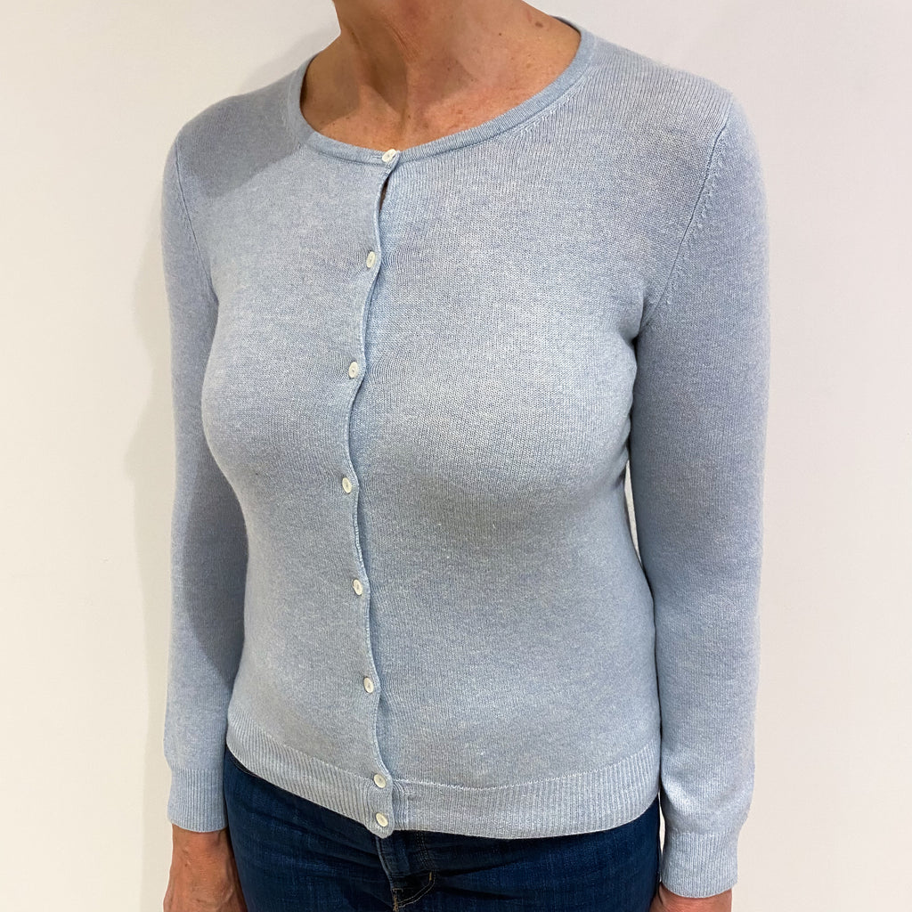 Opal Blue Cashmere Crew Neck Cardigan Medium