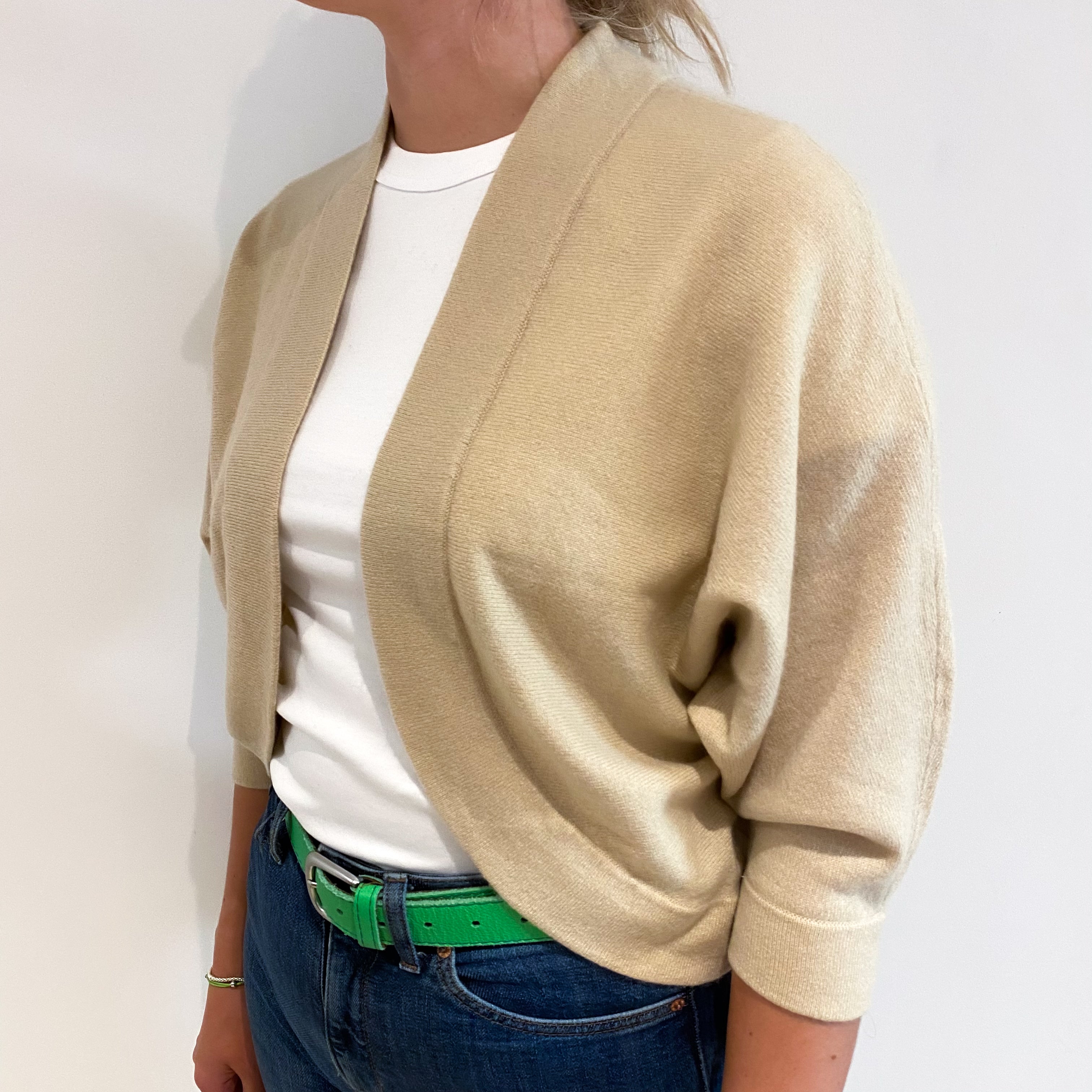 Honey Beige Cashmere Batwing Edge to Edge Cardigan Small