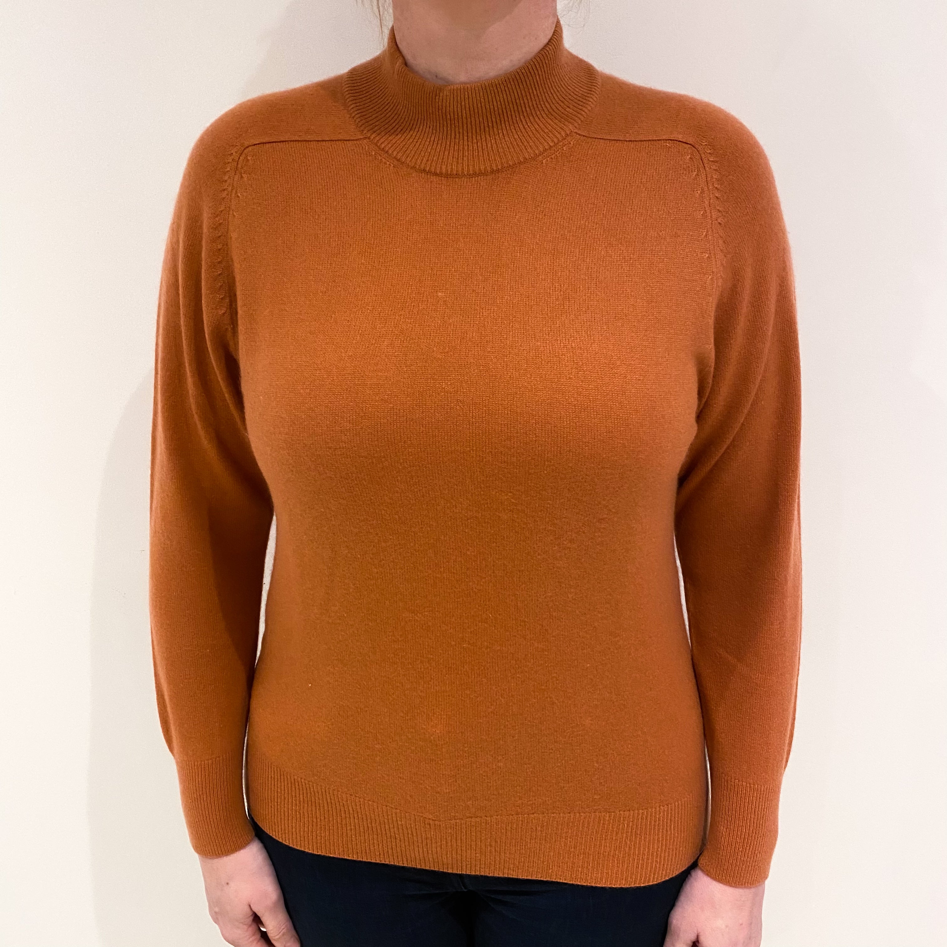 Peach Orange Cashmere Turtle Neck Jumper Large