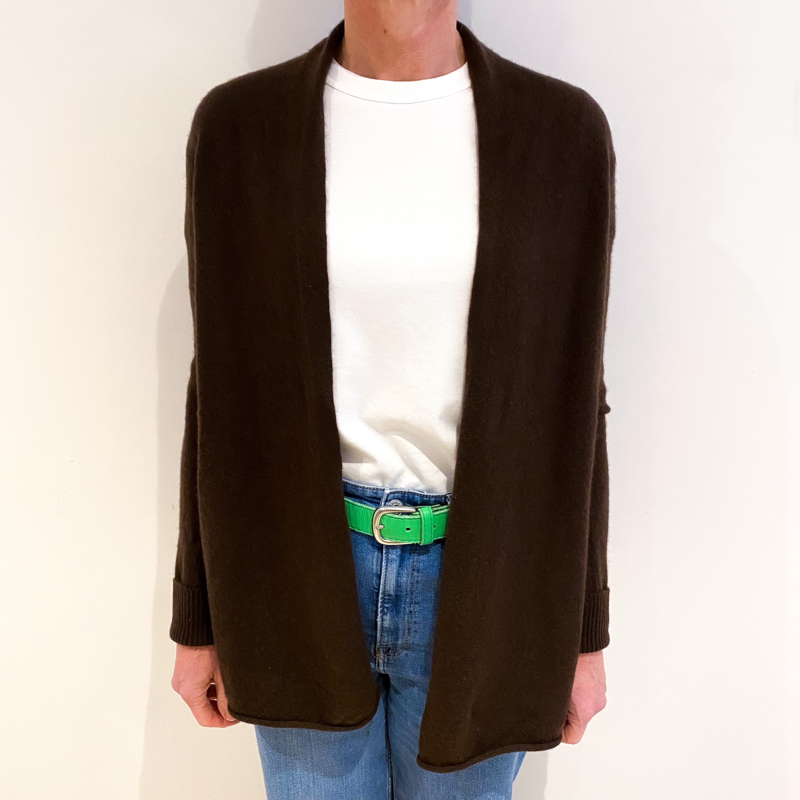 Peppercorn Brown Cashmere Edge To Edge  Cardigan Small