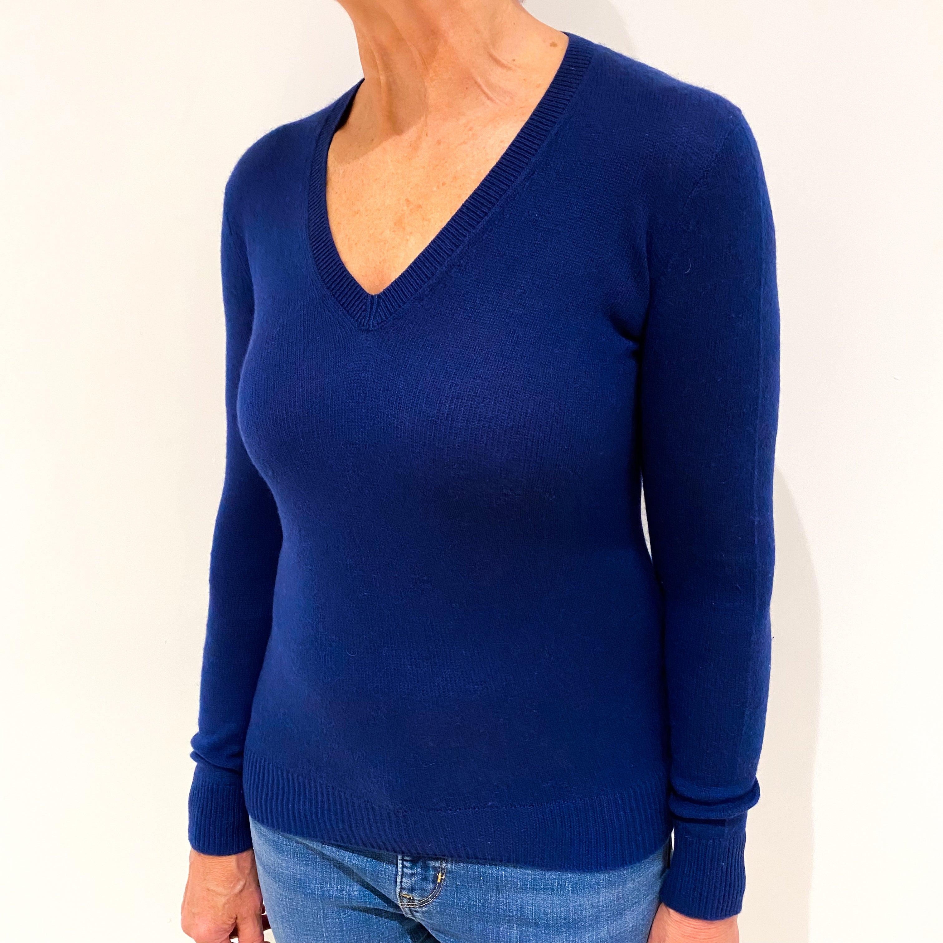 French Navy Cashmere V Neck Jumper Medium