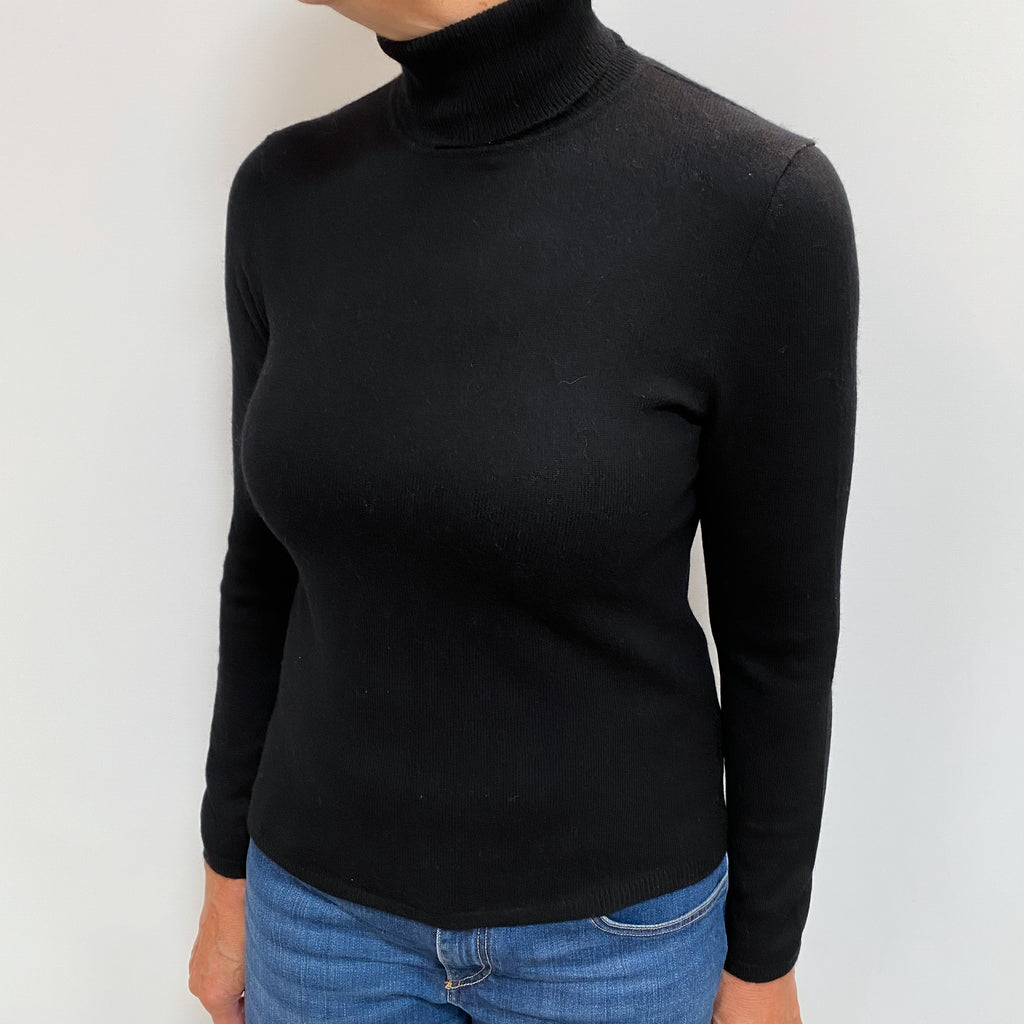 Black Cashmere Polo Neck Jumper Medium