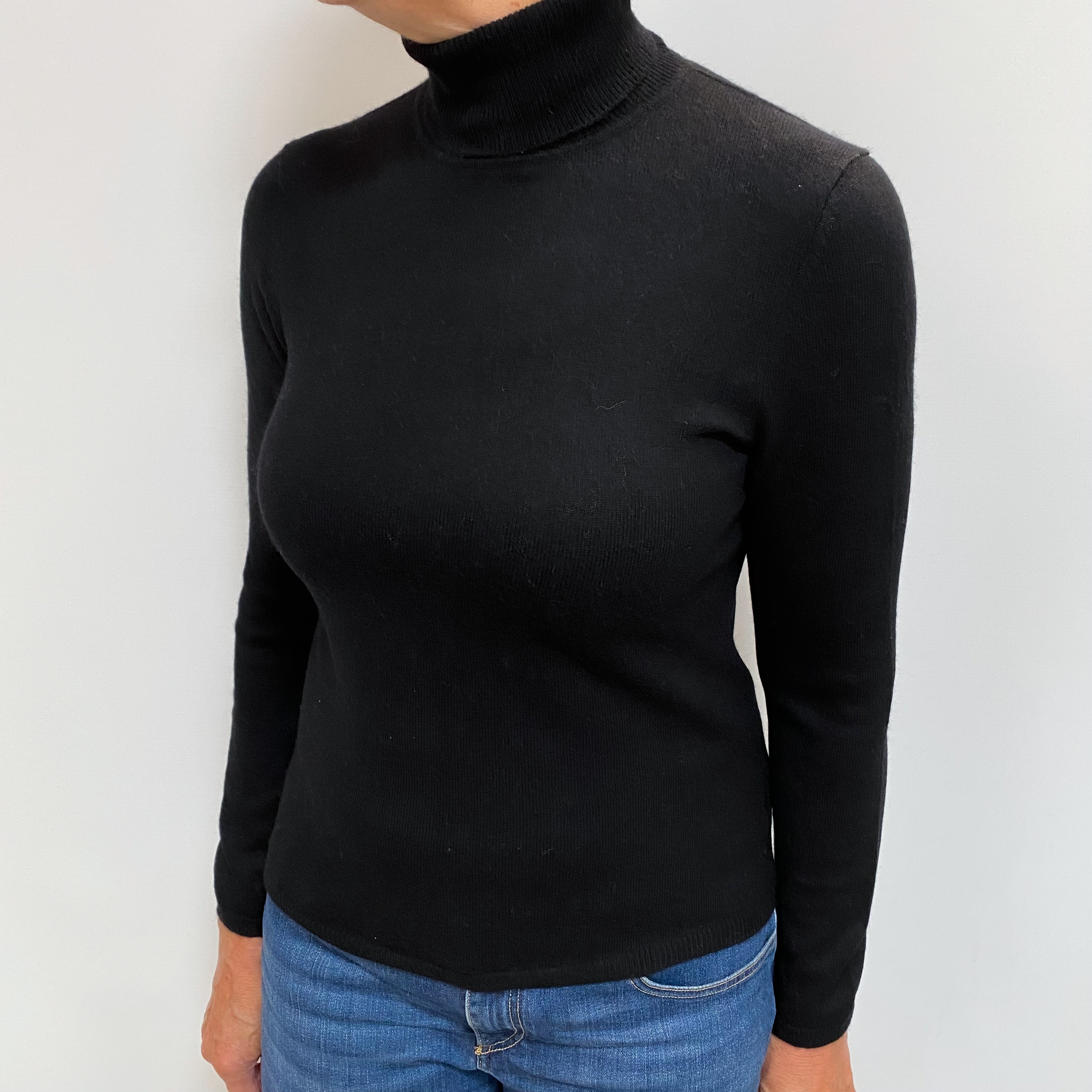 Black Cashmere Polo Neck Jumper Medium