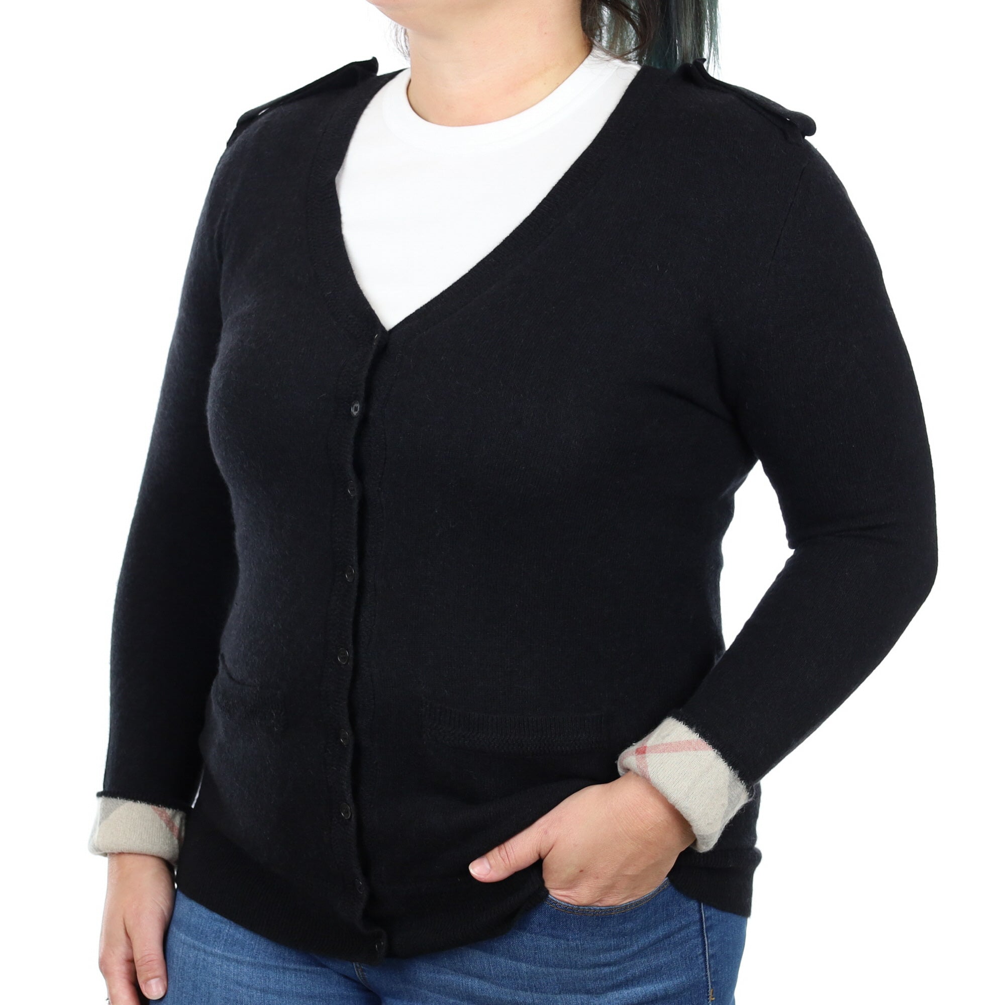 Burberry Black Cashmere V neck Cardigan Large