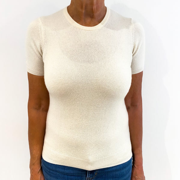 Cream Short Sleeved Cashmere Crew Neck Jumper Medium