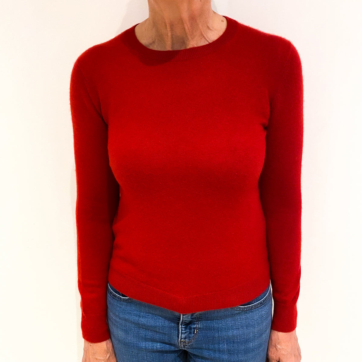 Scarlet Red Cashmere Crew Neck Jumper Medium