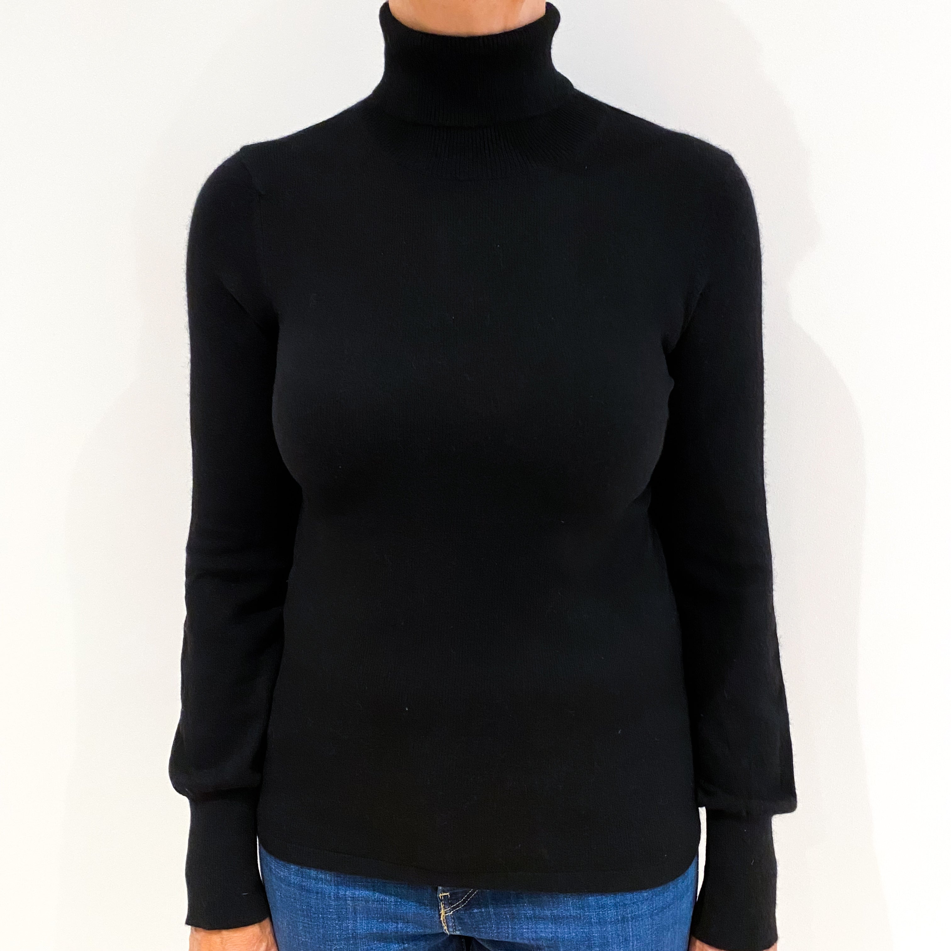 Black Cashmere Polo Neck Jumper Medium