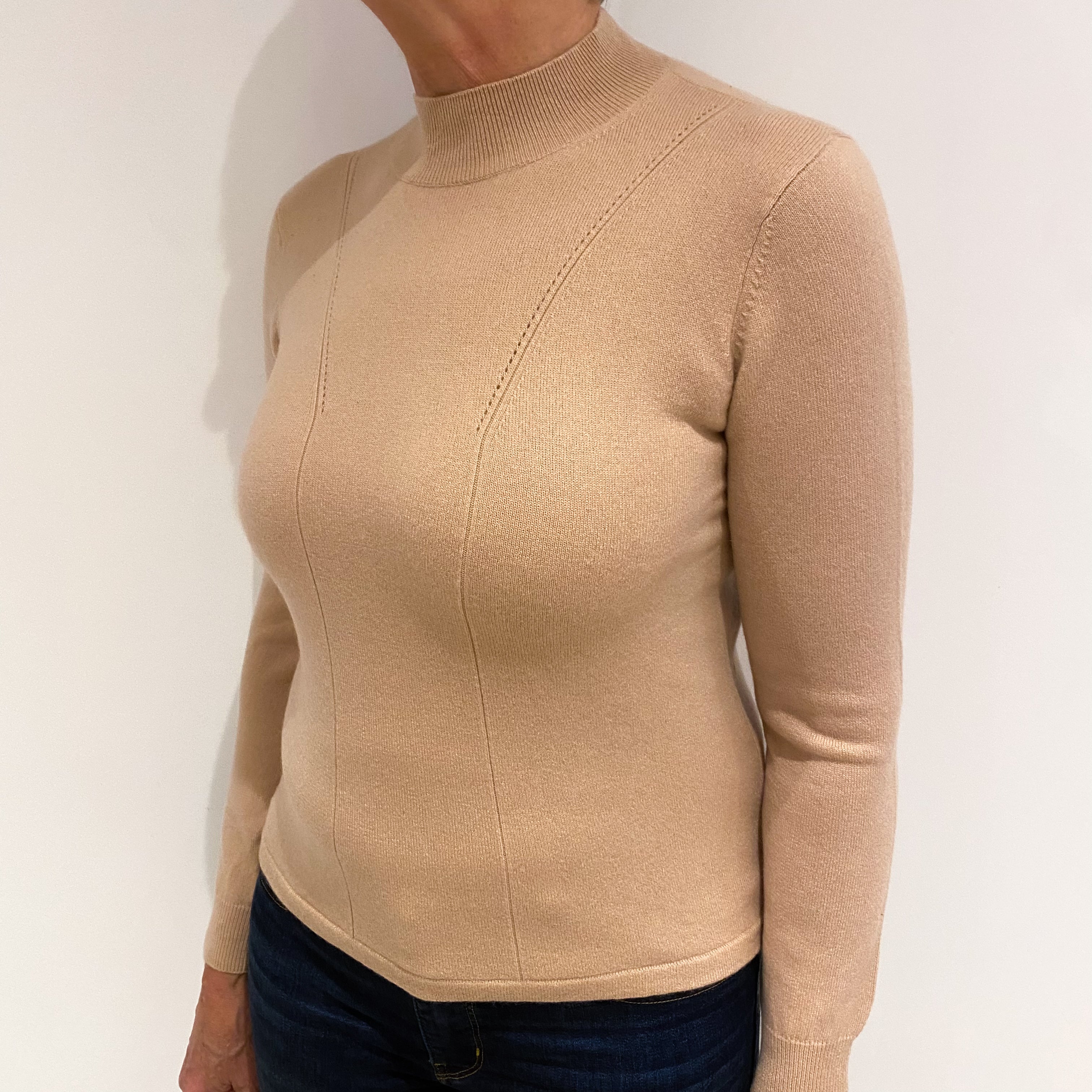 Pale Caramel Brown Cashmere Turtle Neck Jumper Medium